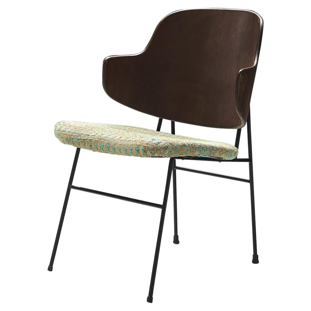 Ib Kofod-Larsen Chair Model 'Penguin' in Walnut, Steel and Fabric