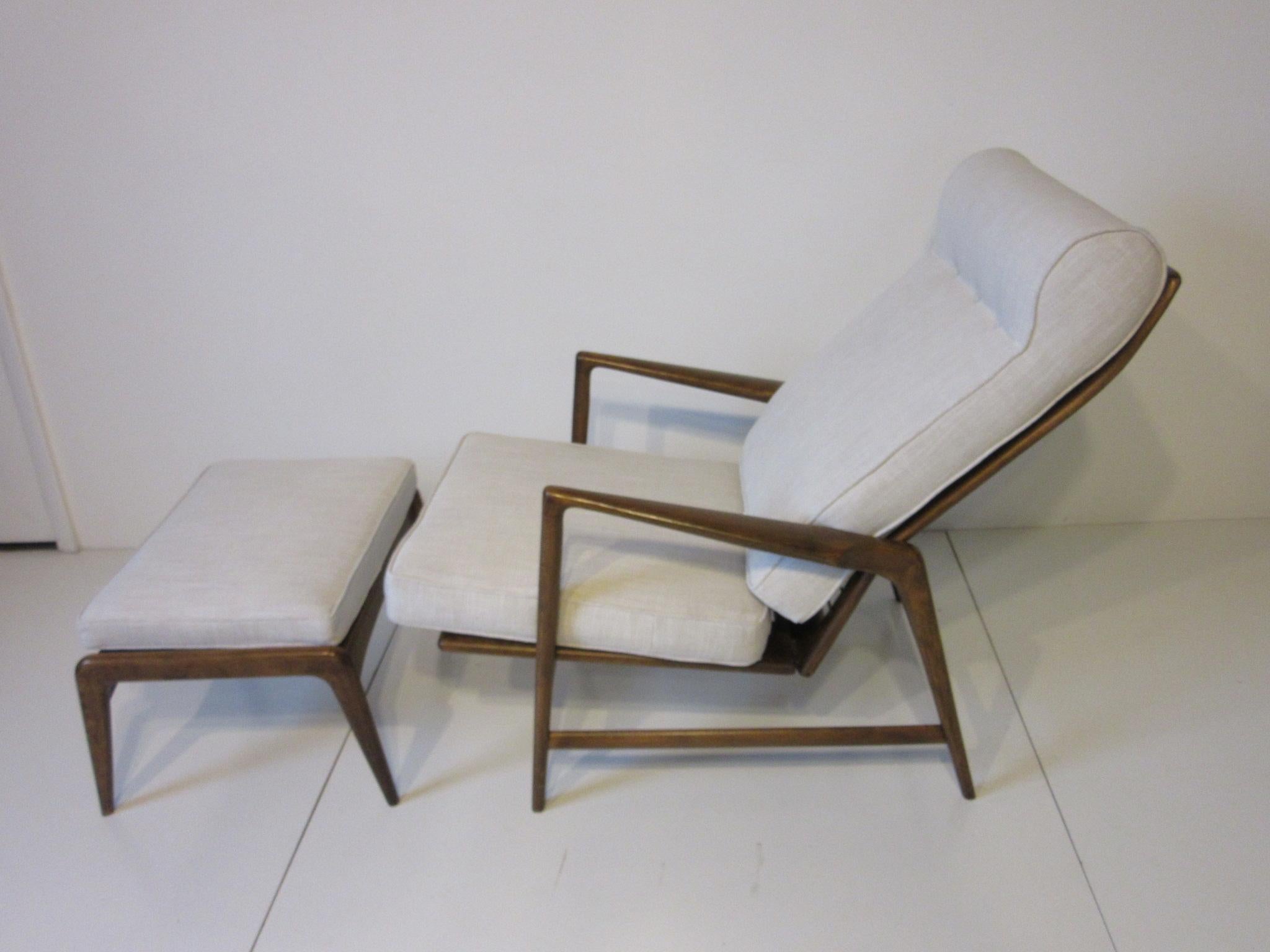 IB Kofod Larsen Danish Adjustable Reclining Lounge Chair with Ottoman In Good Condition In Cincinnati, OH