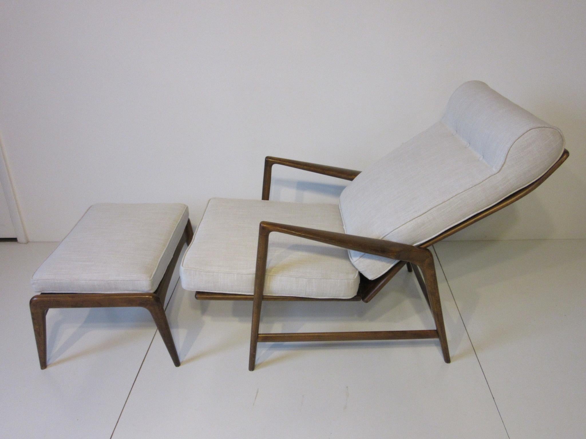 20th Century IB Kofod Larsen Danish Adjustable Reclining Lounge Chair with Ottoman