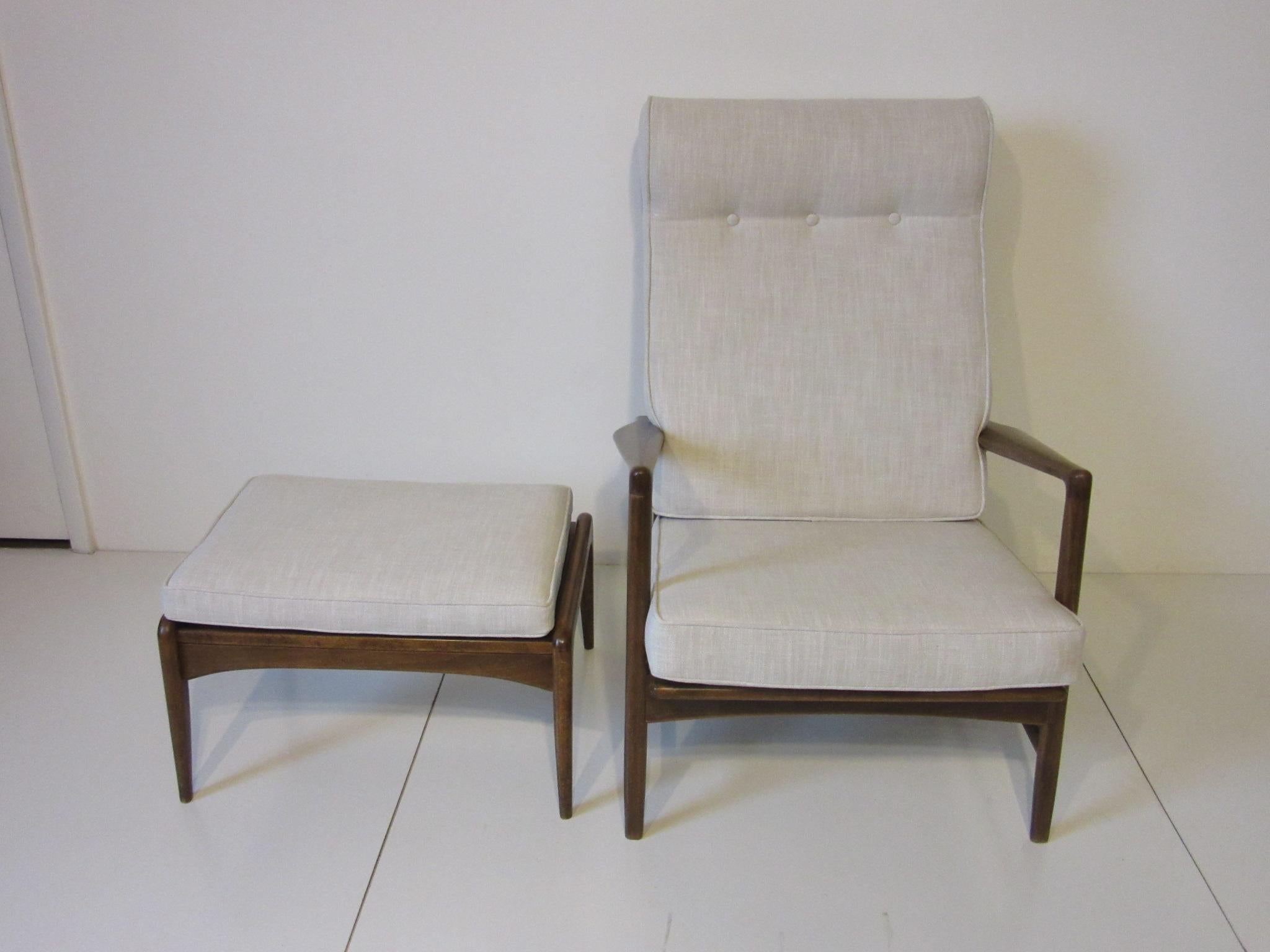 IB Kofod Larsen Danish Adjustable Reclining Lounge Chair with Ottoman 1