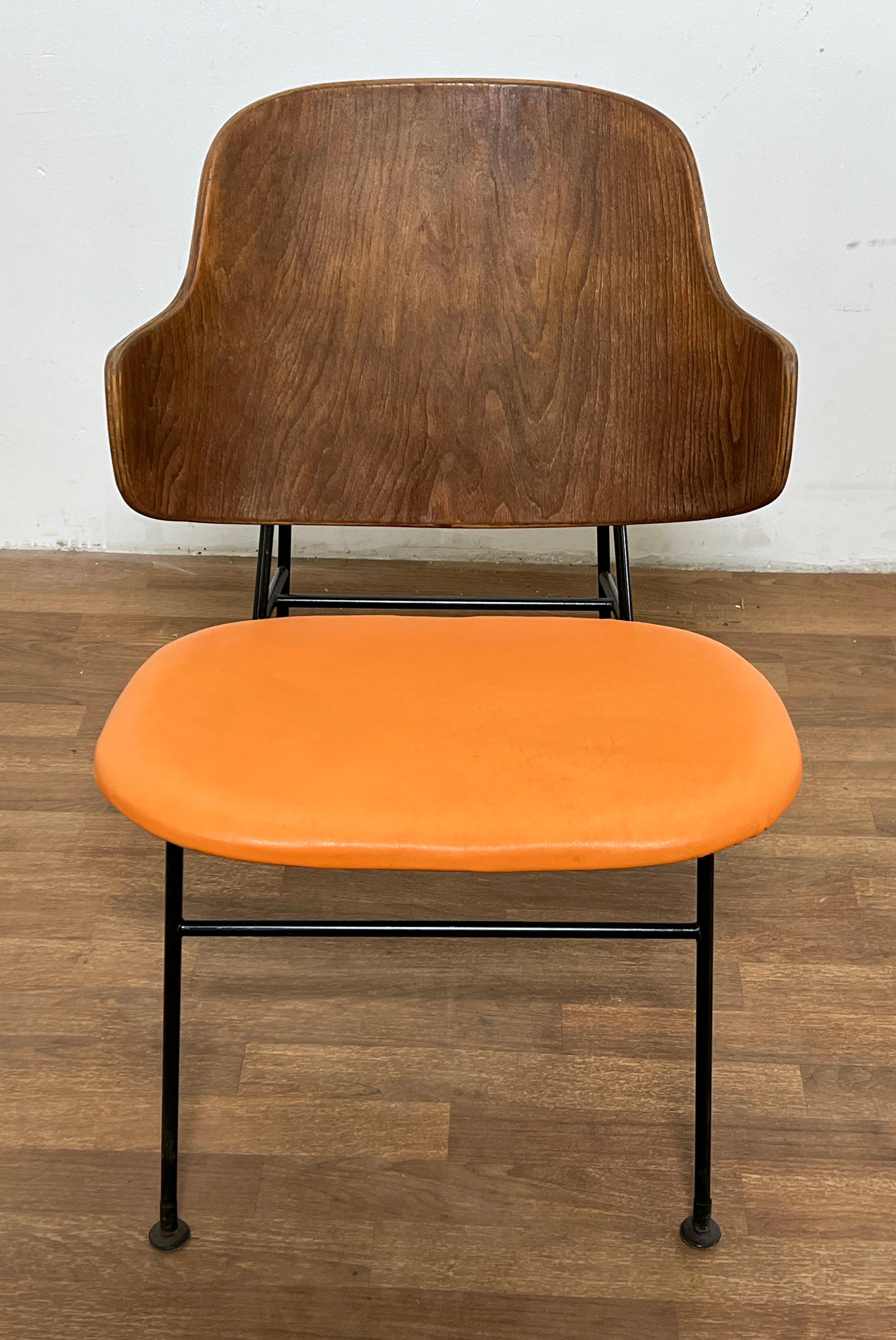 Scandinavian Modern Ib Kofod-Larsen Danish Bentwood and Leather Penguin Chair Circa 1960s For Sale