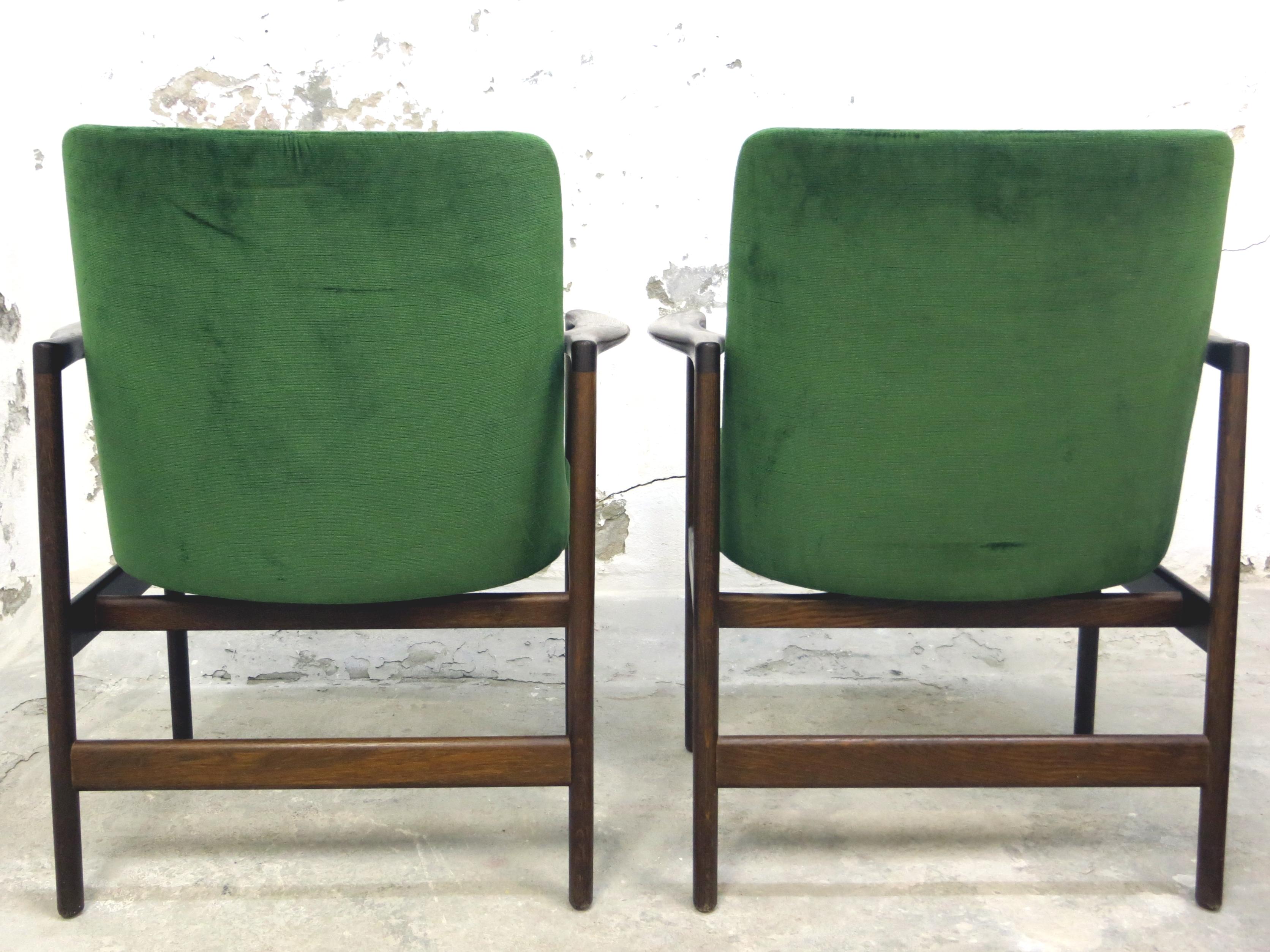 Ib Kofod-Larsen Danish Design Armchair Lounge Chairs in Green Velvet, Set of 6 5