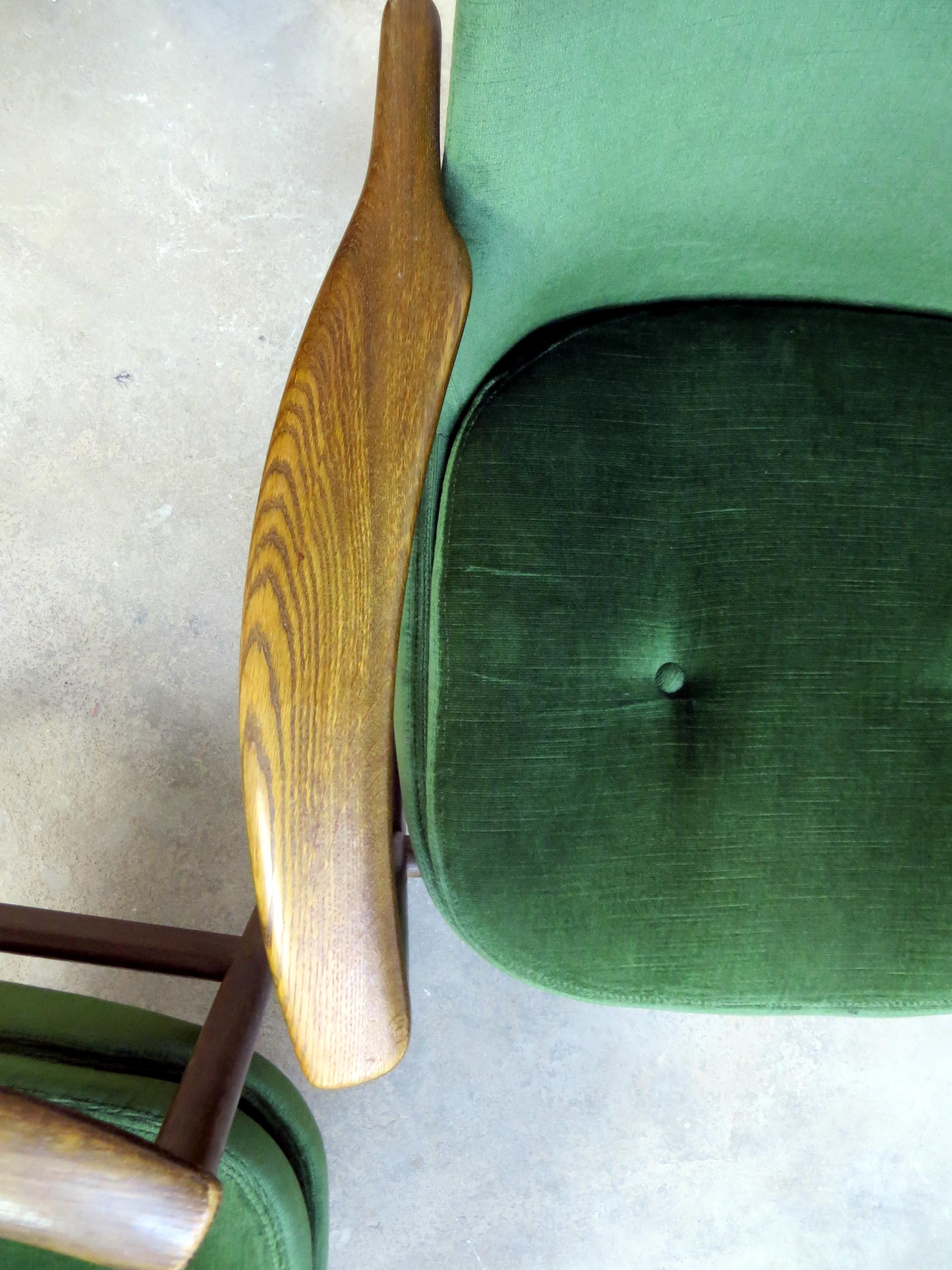 Ib Kofod-Larsen Danish Design Armchair Lounge Chairs in Green Velvet, Set of 6 6