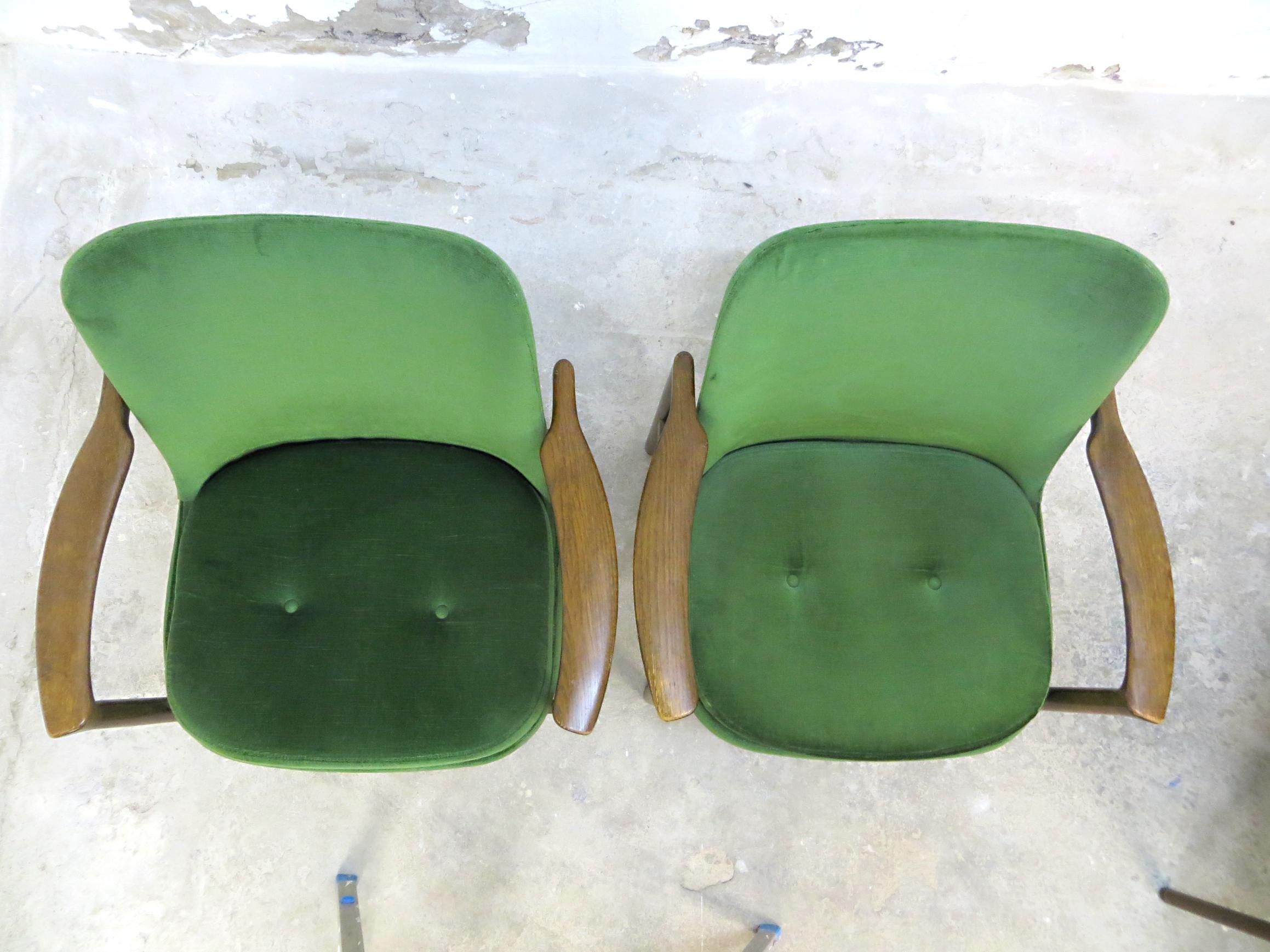 Ib Kofod-Larsen Danish Design Armchair Lounge Chairs in Green Velvet, Set of 6 8