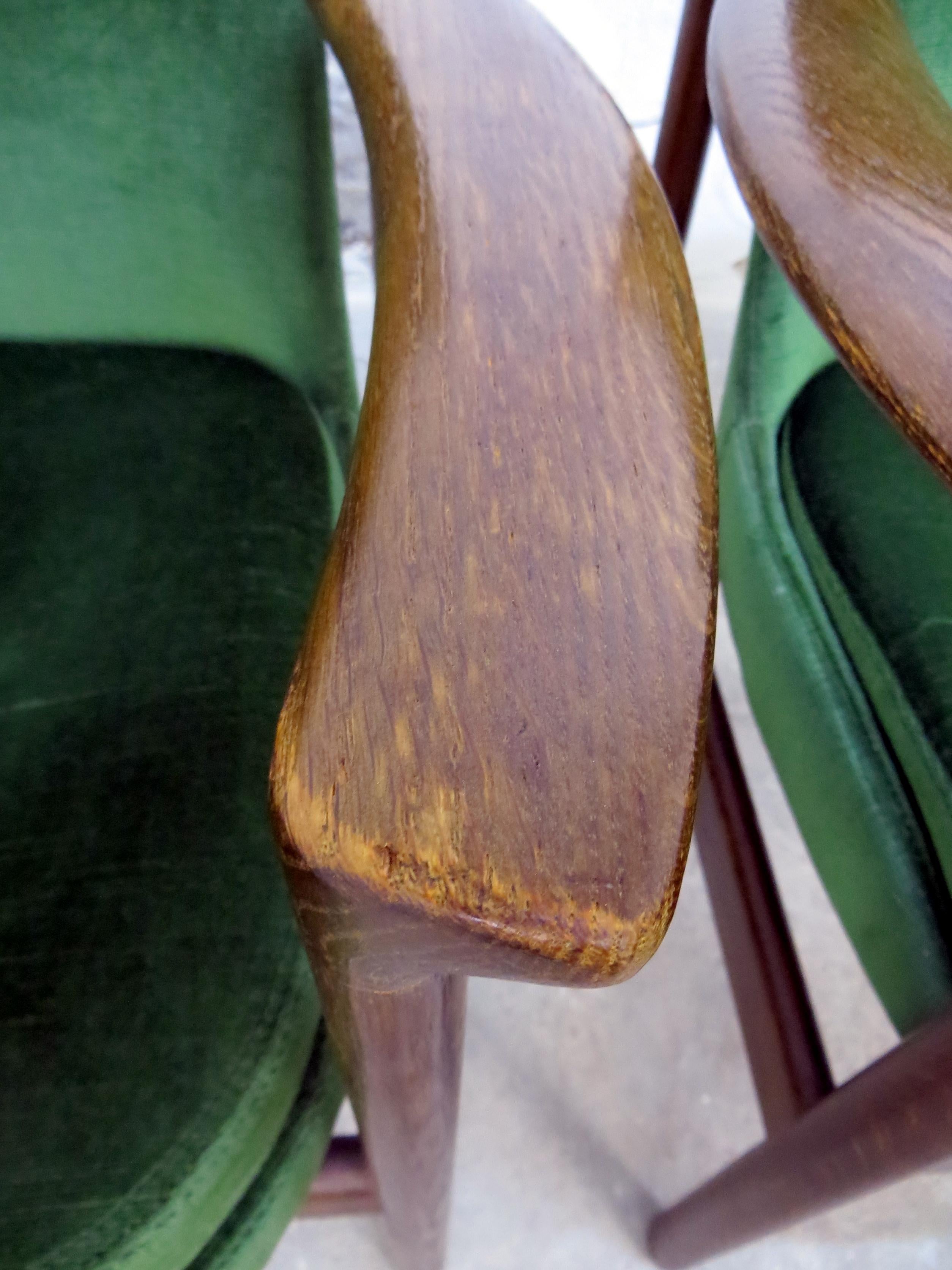 Ib Kofod-Larsen Danish Design Armchair Lounge Chairs in Green Velvet, Set of 6 12