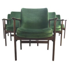 Ib Kofod-Larsen Danish Design Armchair Lounge Chairs in Green Velvet, Set of 6