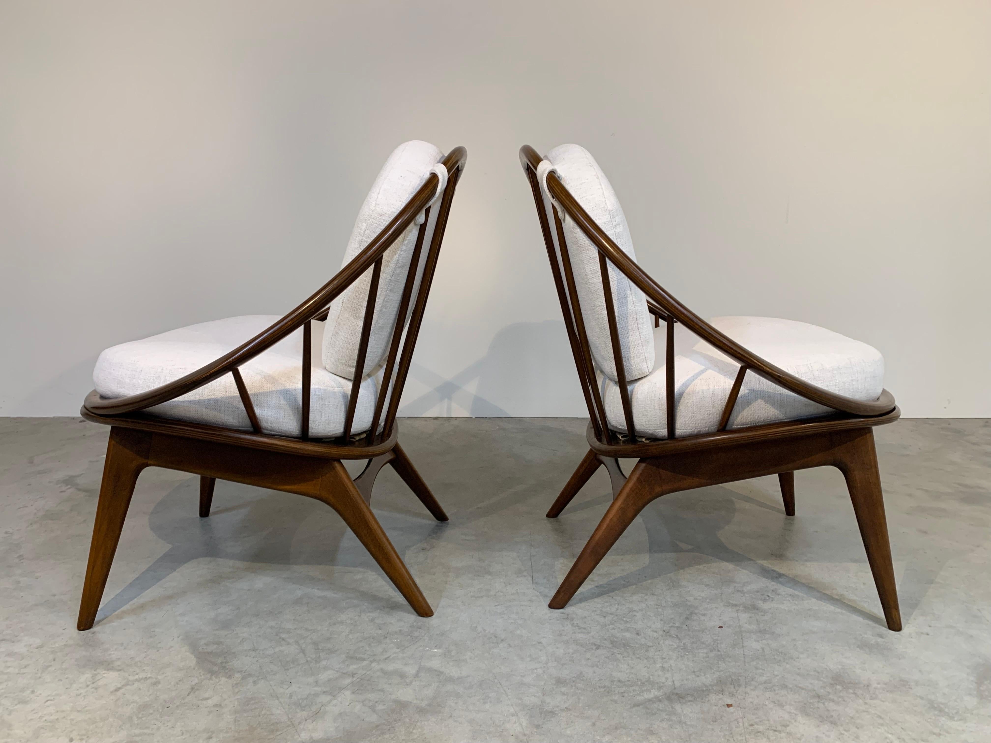 Scandinavian Modern Ib Kofod Larsen Danish Modern Beech Wood Hoop Lounge Chairs, Circa 1960 