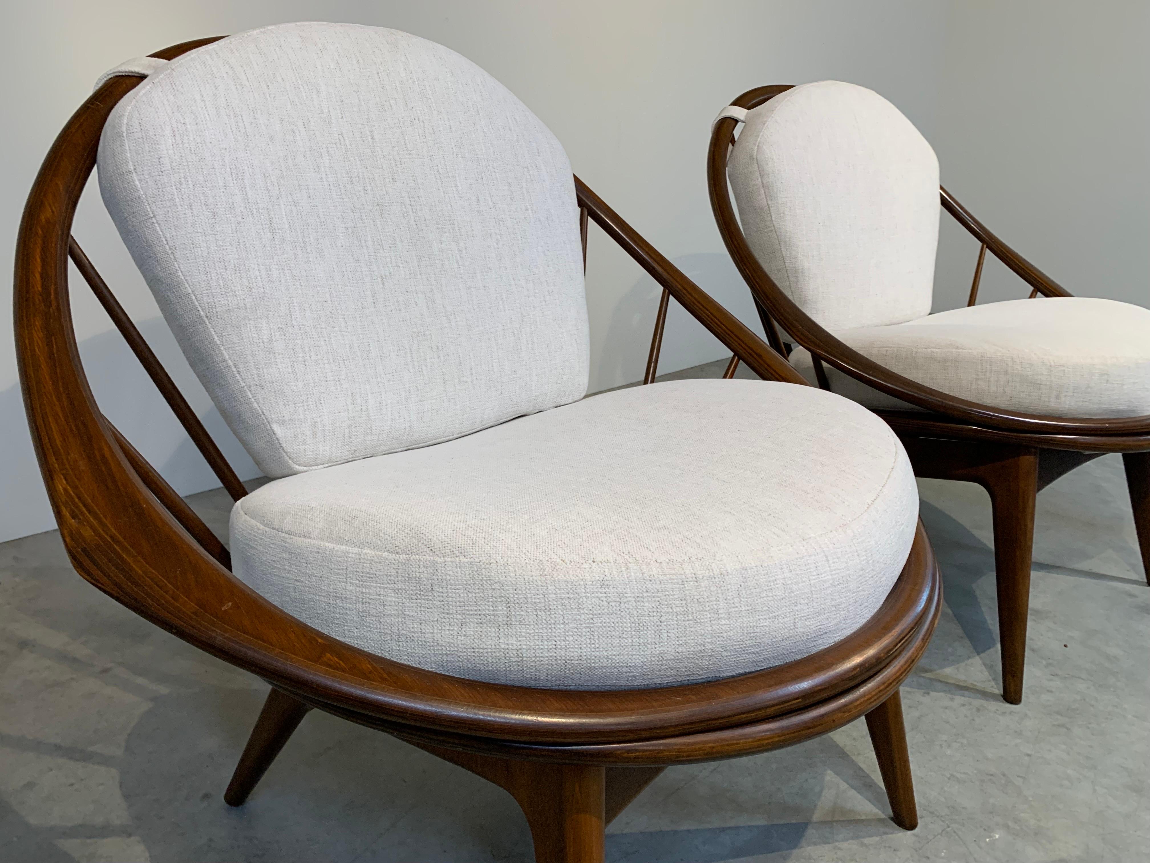 Ib Kofod Larsen Danish Modern Beech Wood Hoop Lounge Chairs, Circa 1960  1