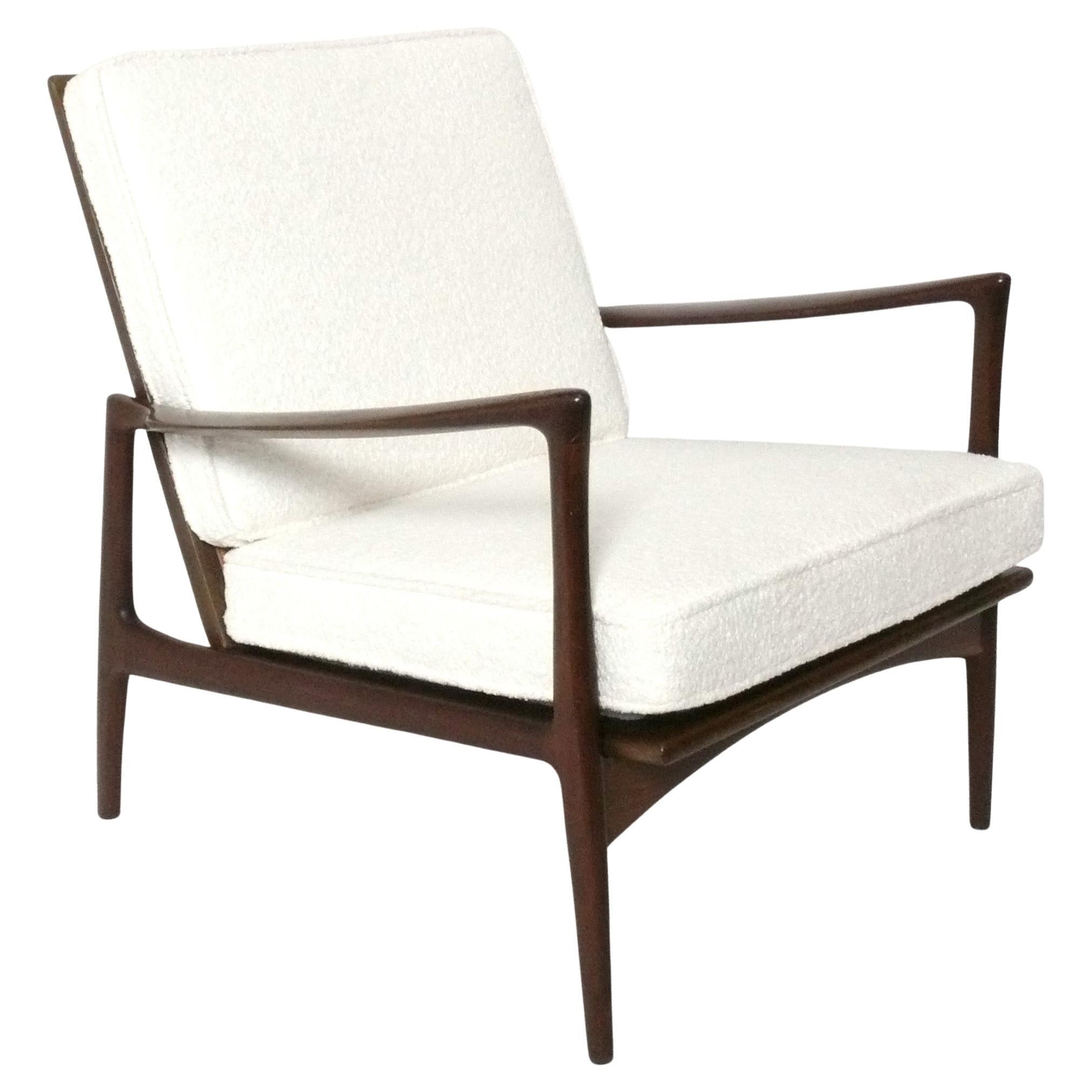 Ib Kofod Larsen Danish Modern Caned Back Lounge Chair Mid Century New Boucle