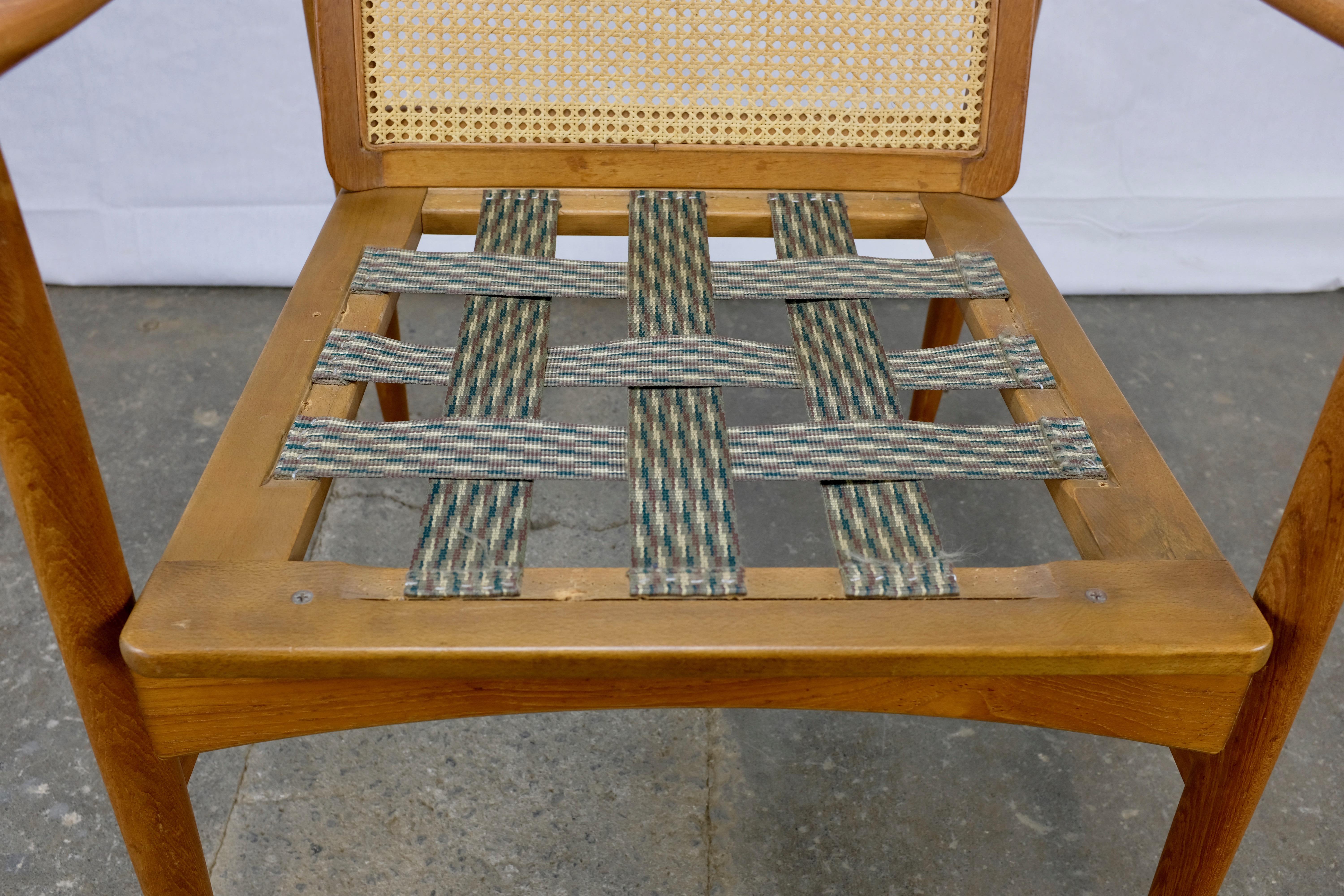 Ib Kofod-Larsen Danish Modern Teak Cane-Backed Armchair by Selig For Sale 6