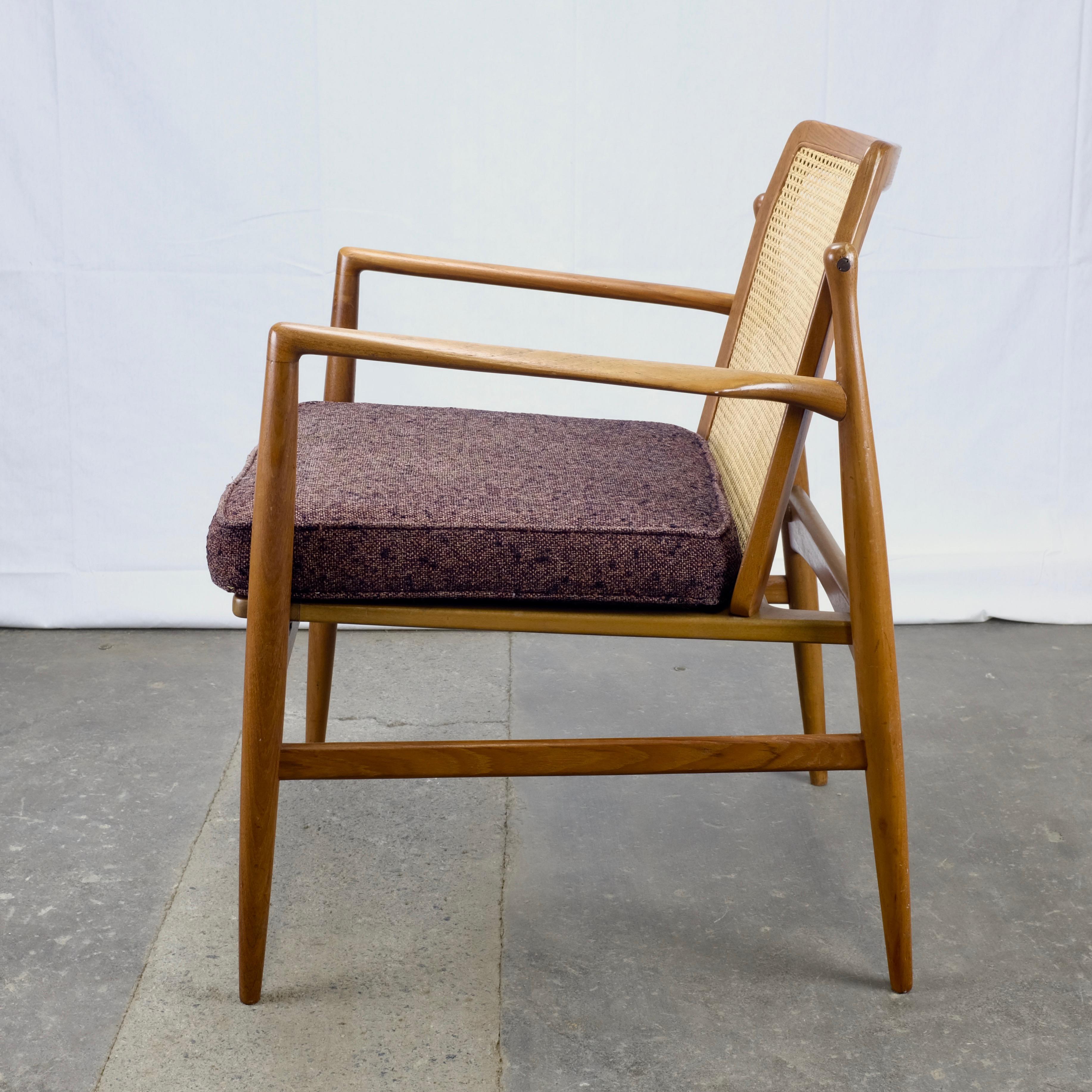 Scandinavian Modern Ib Kofod-Larsen Danish Modern Teak Cane-Backed Armchair by Selig For Sale