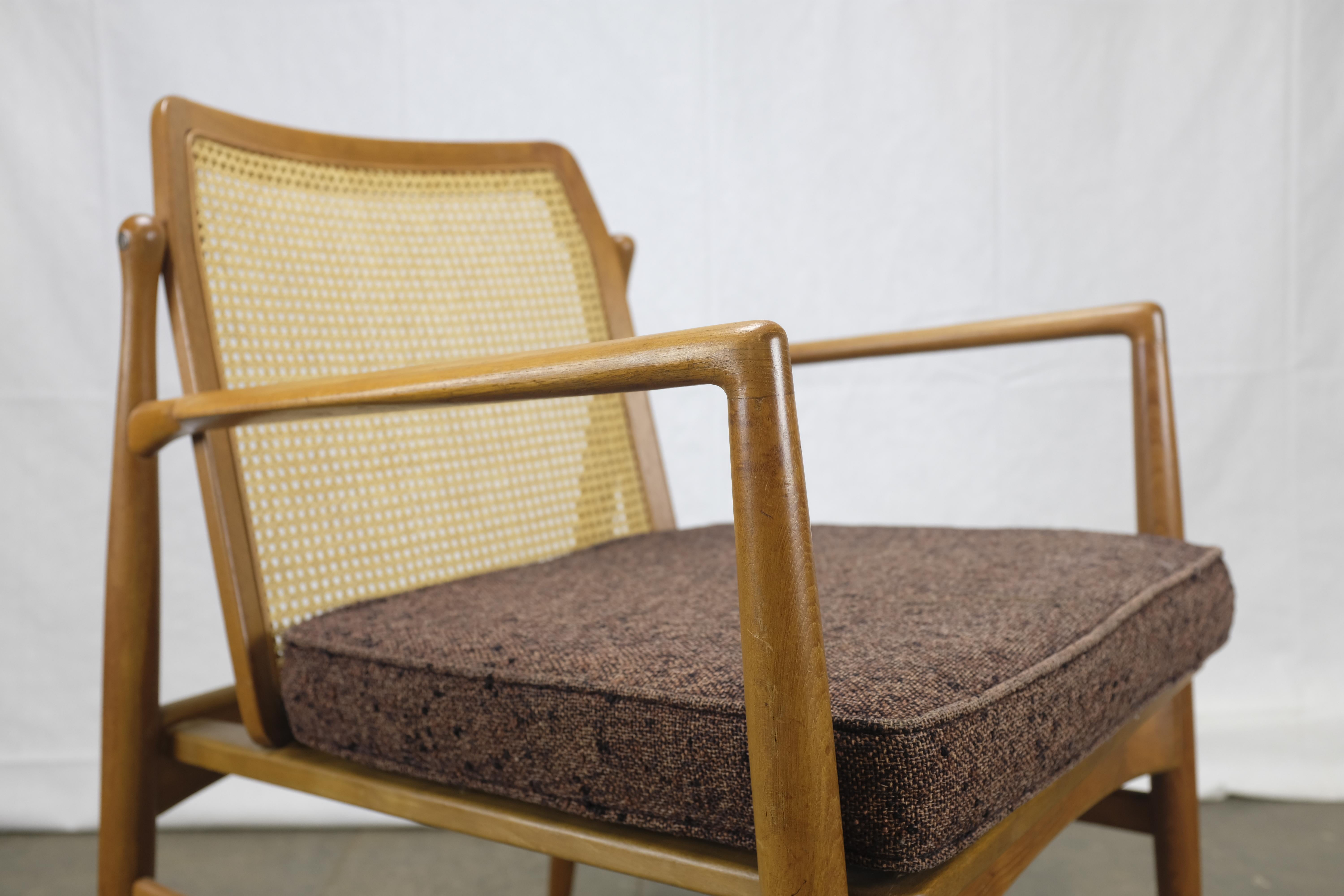 Ib Kofod-Larsen Danish Modern Teak Cane-Backed Armchair by Selig For Sale 1