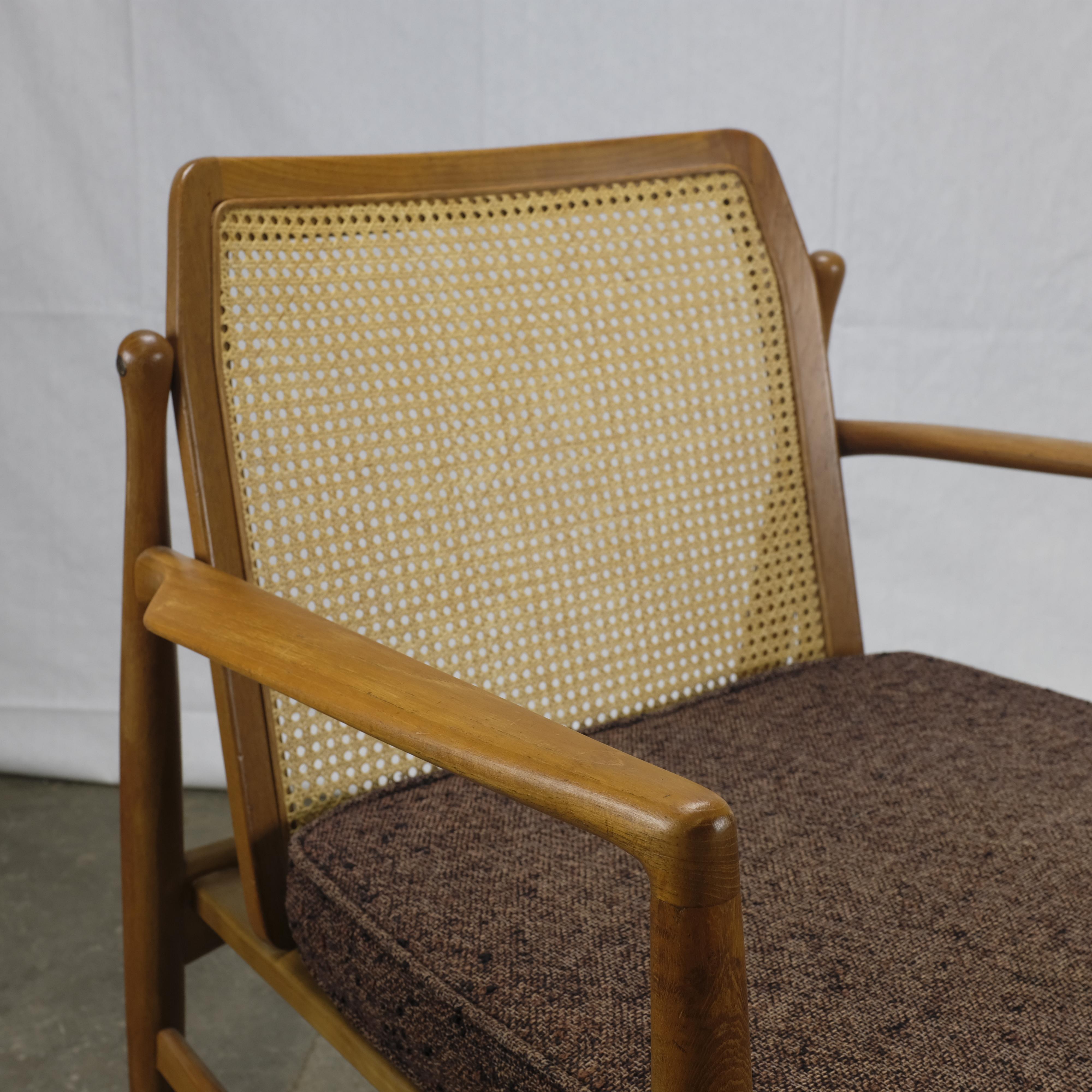 Ib Kofod-Larsen Danish Modern Teak Cane-Backed Armchair by Selig For Sale 2