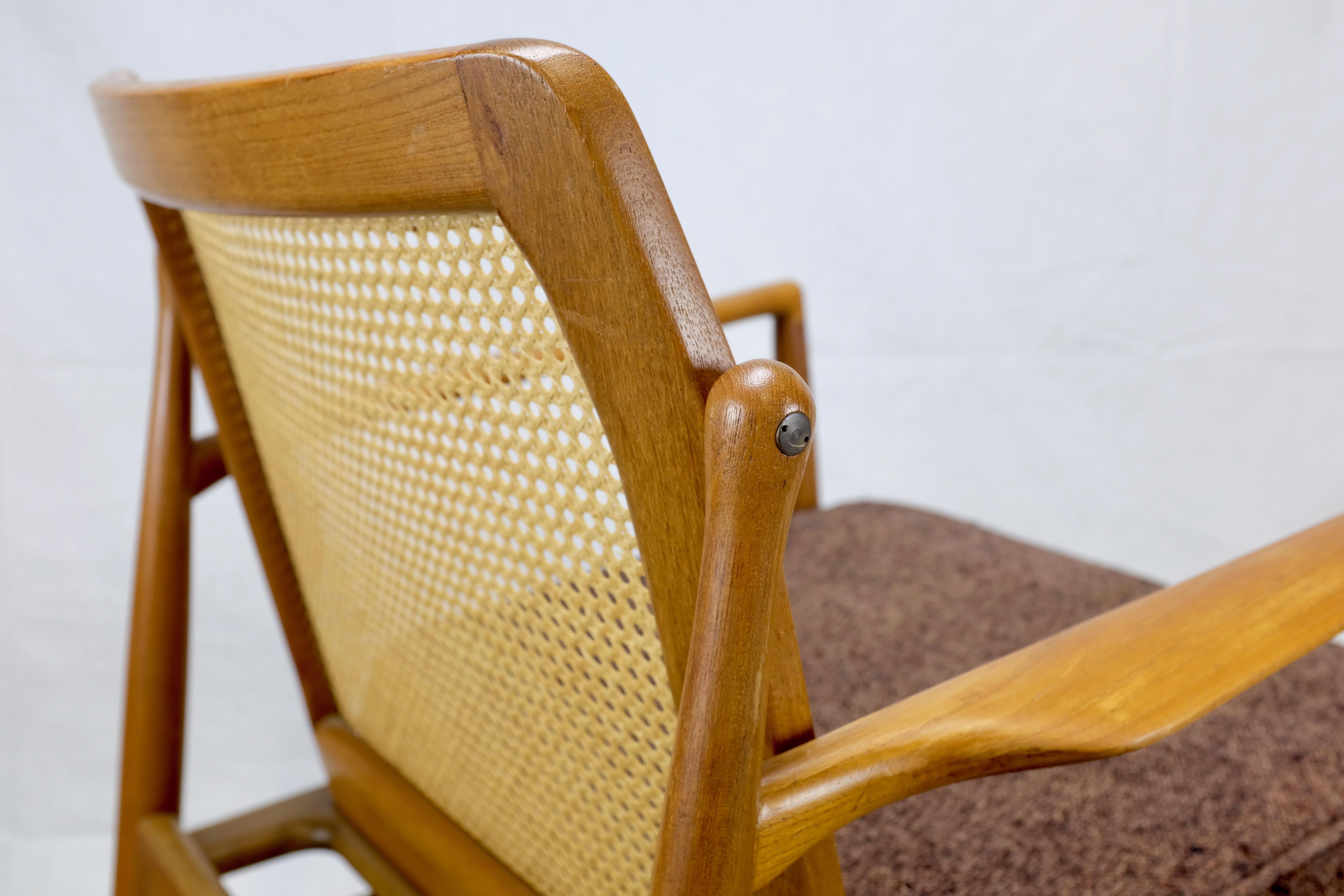 Ib Kofod-Larsen Danish Modern Teak Cane-Backed Armchair by Selig For Sale 3