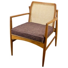Ib Kofod-Larsen Danish Modern Teak Cane-Backed Armchair by Selig