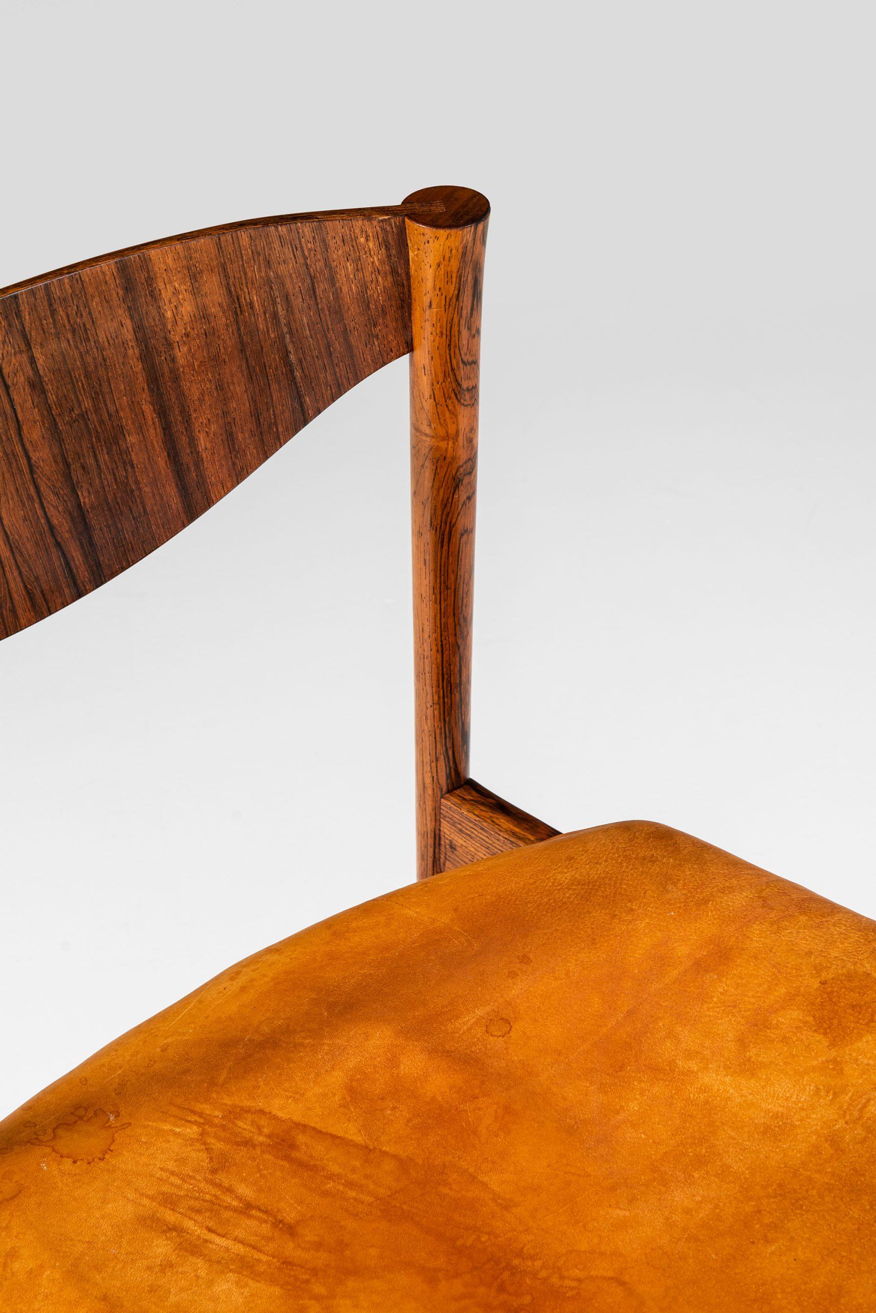 Leather Ib Kofod-Larsen Dining Chairs Produced by Seffle Möbelfabrik in Sweden For Sale