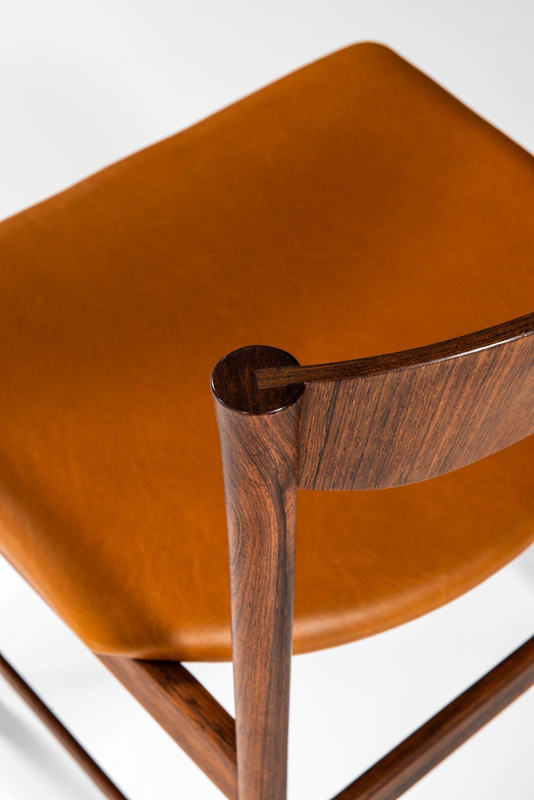 Leather Ib Kofod-Larsen Dining Chairs Produced by Seffle Möbelfabrik in Sweden For Sale