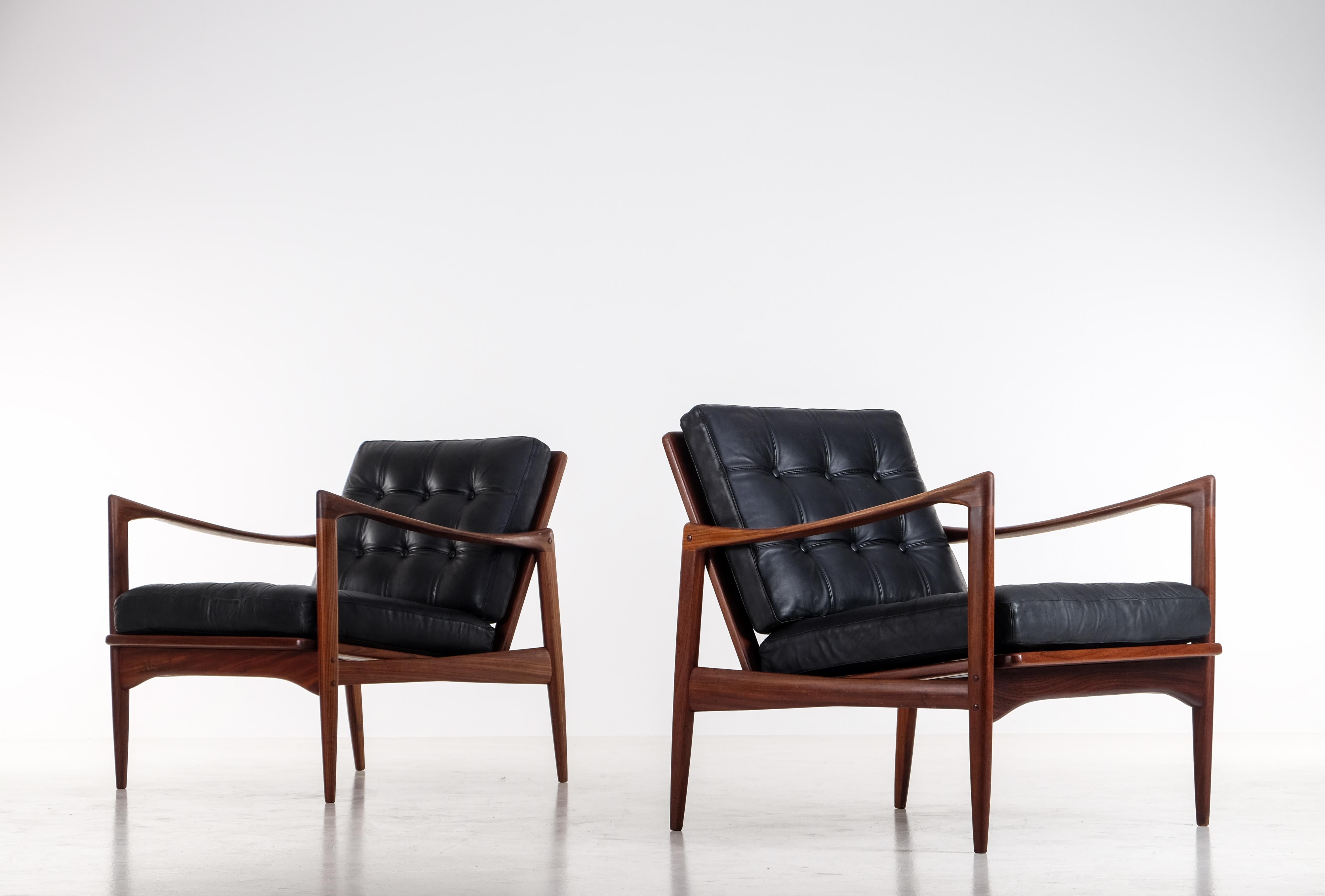 Leather Ib Kofod-Larsen Easy Chairs Model 'Kandidaten', 1960s For Sale
