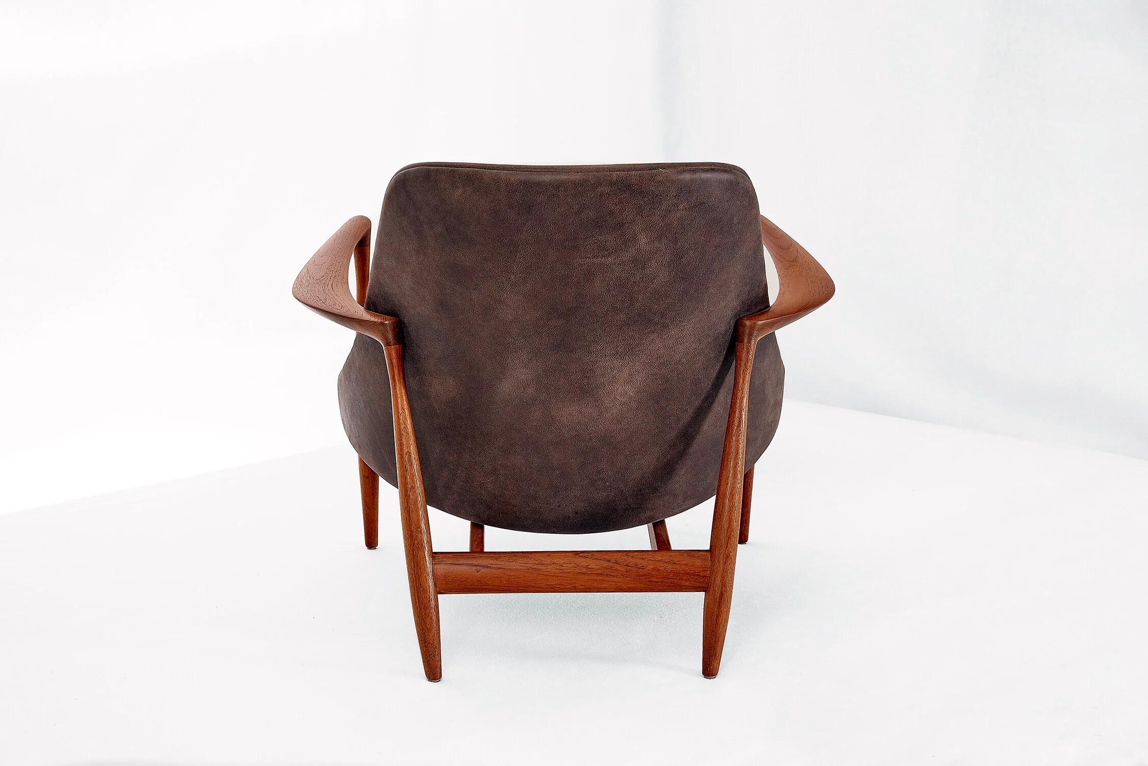 Ib Kofod-Larsen Silla y otomana Elizabeth Christensen & Larsen Años 50 Cuero en venta