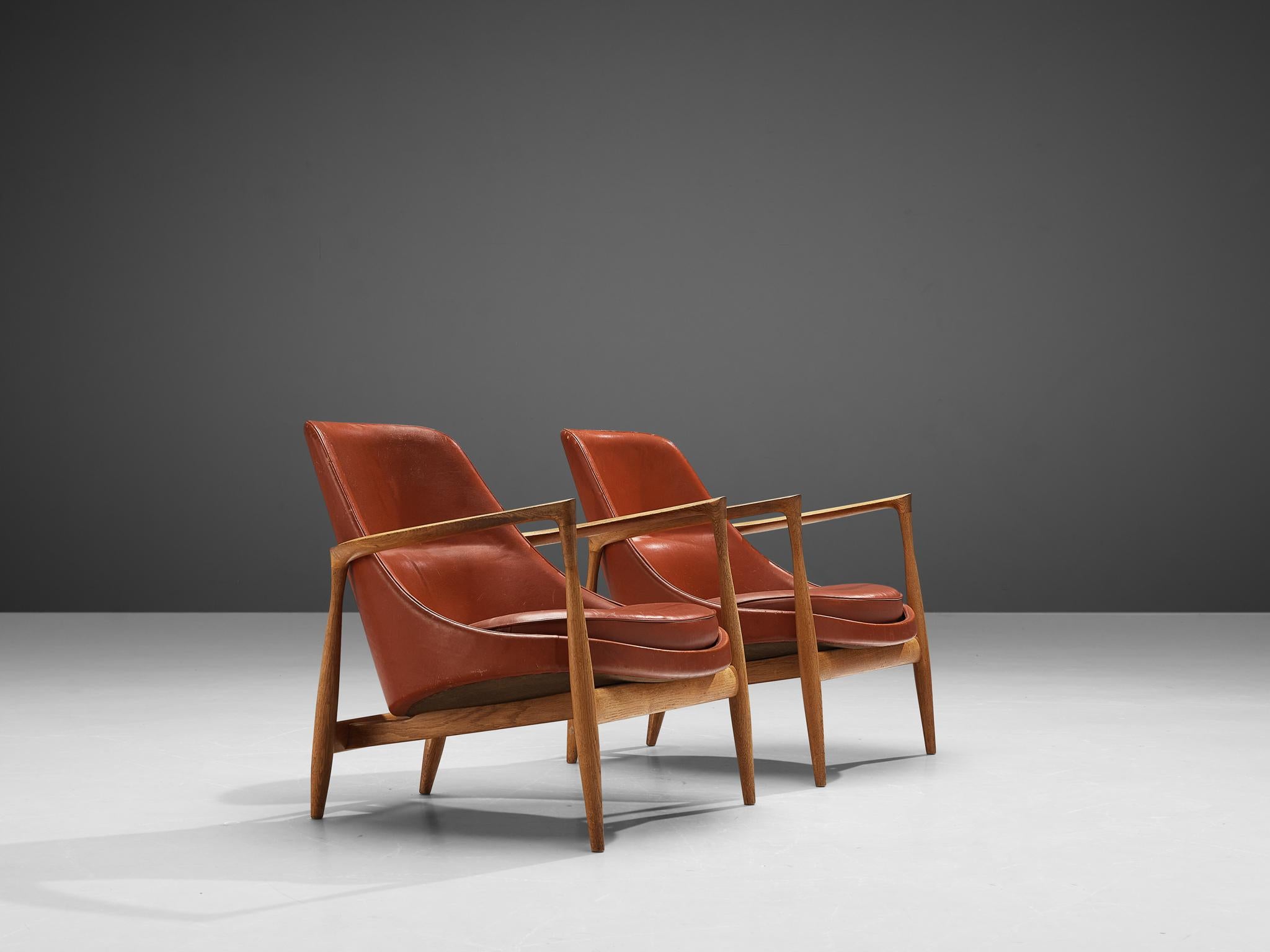 Ib Kofod-Larsen 'Elizabeth' Stühle in Original-Leder  im Zustand „Gut“ im Angebot in Waalwijk, NL