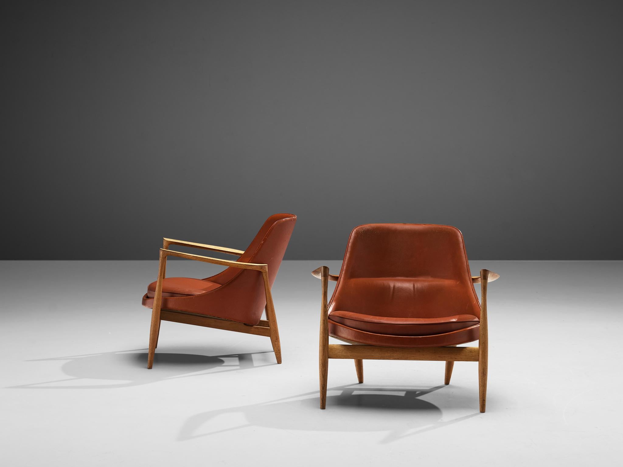 Danish Ib Kofod-Larsen 'Elizabeth' Chairs in Original Leather  For Sale