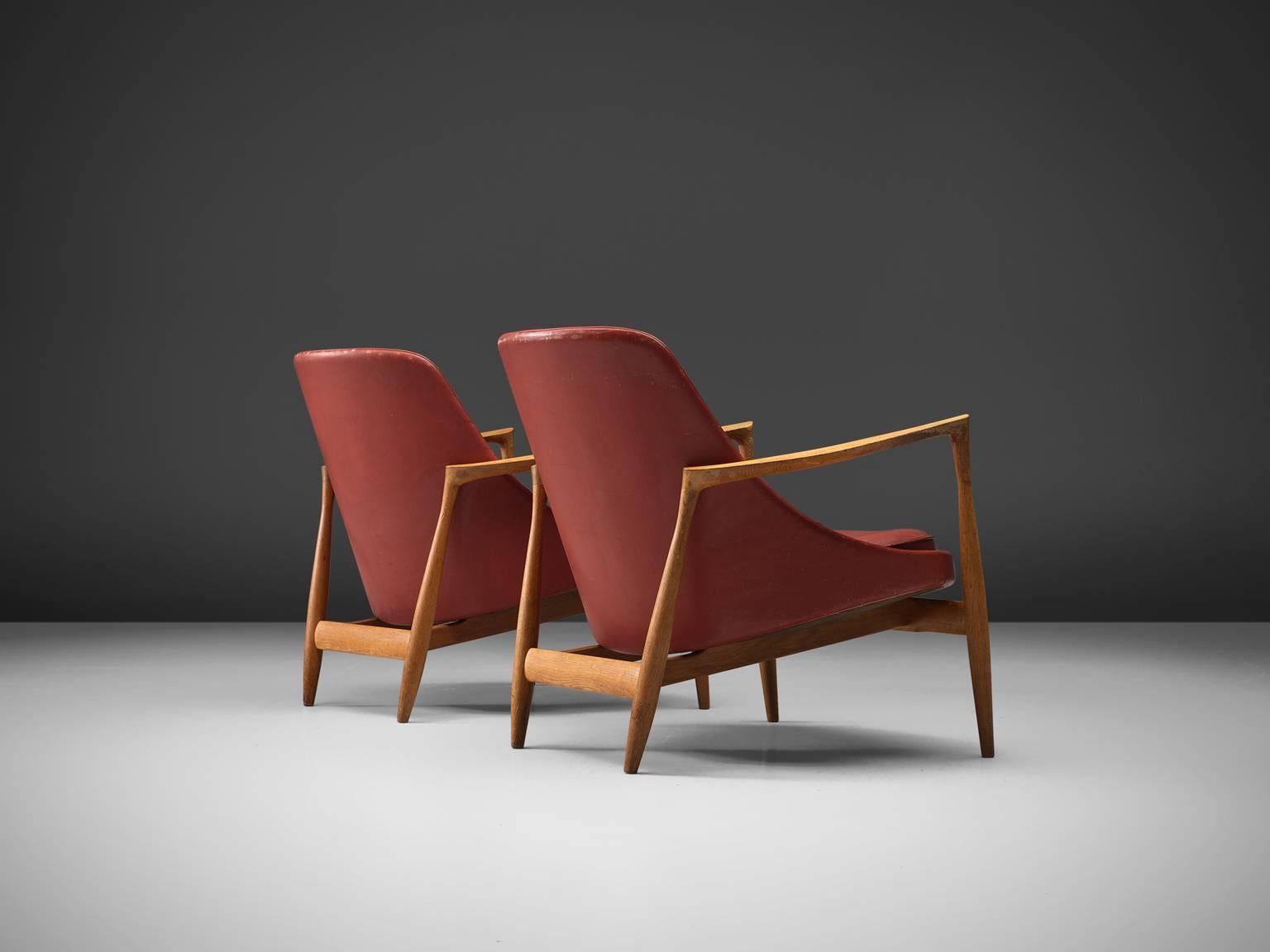 Scandinavian Modern Ib Kofod-Larsen 'Elizabeth' Chairs in Red Leather and Oak