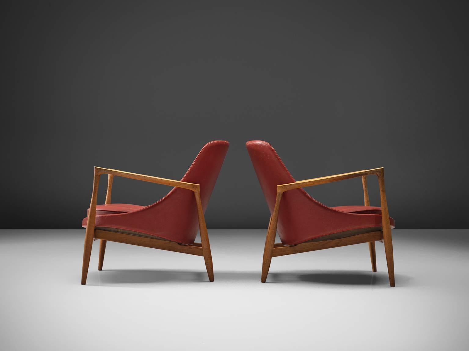 Danish Ib Kofod-Larsen 'Elizabeth' Chairs in Red Leather and Oak
