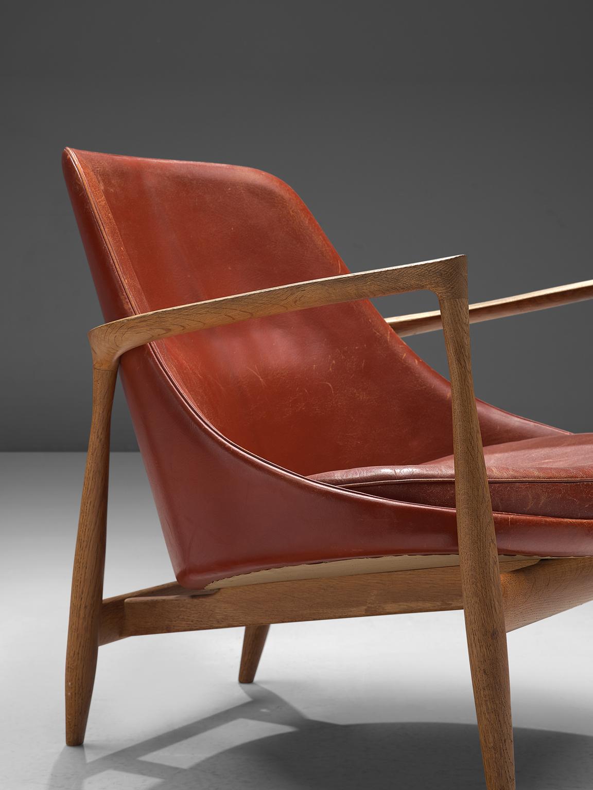 Ib Kofod-Larsen 'Elizabeth' Chairs with Ottoman in Original Aged Leather 6