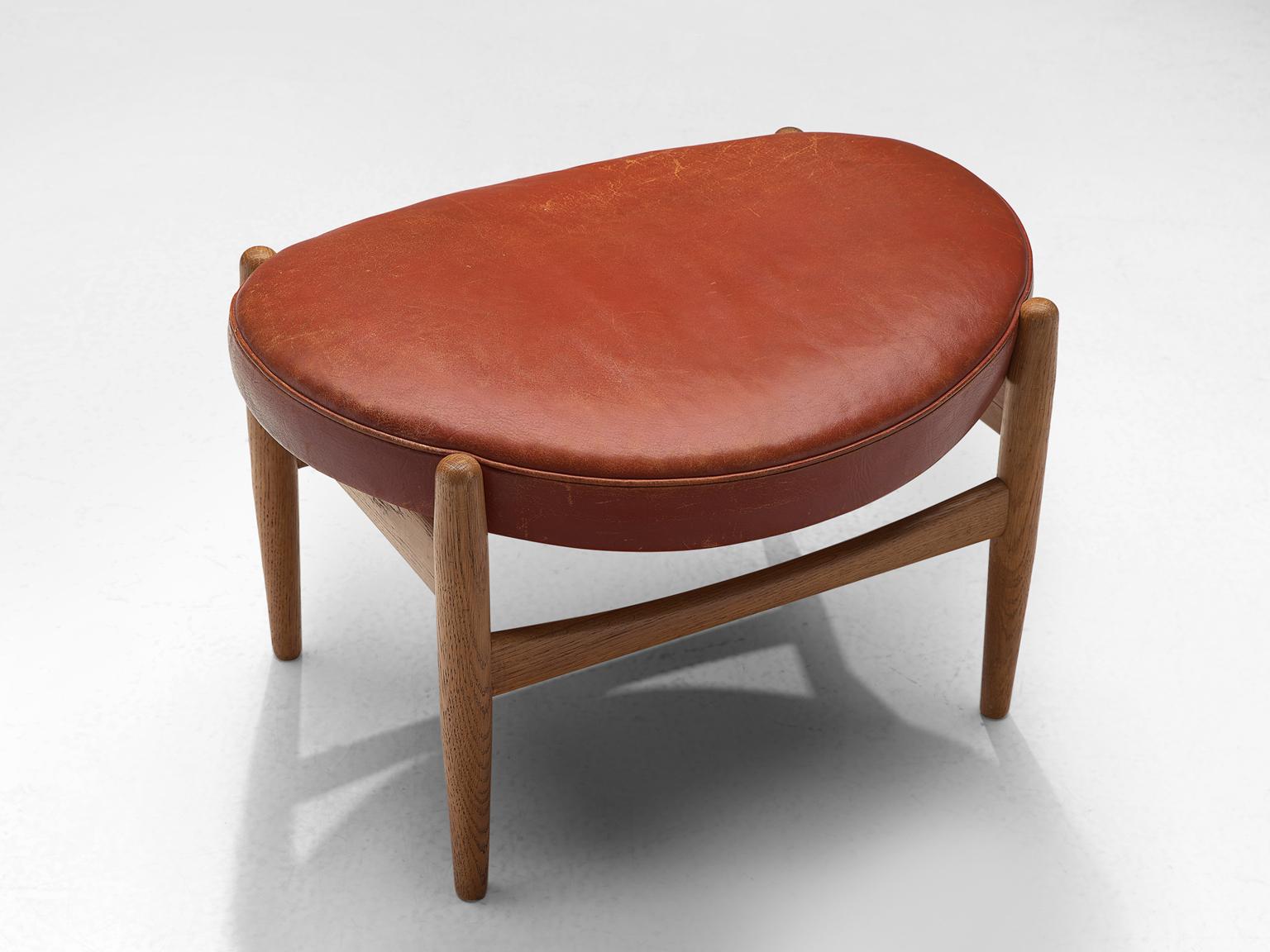 Ib Kofod-Larsen 'Elizabeth' Chairs with Ottoman in Original Aged Leather 6