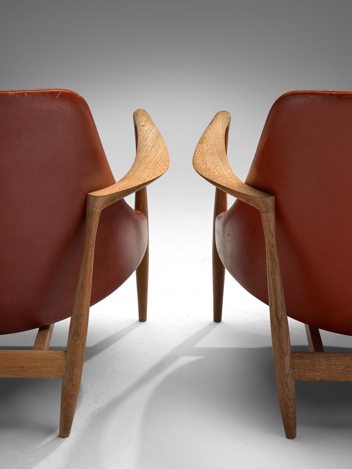 Ib Kofod-Larsen 'Elizabeth' Chairs with Ottoman in Original Aged Leather (Leder)