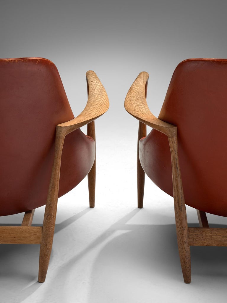 Ib Kofod-Larsen 'Elizabeth' Chairs with Ottoman in Original Aged Leather 1