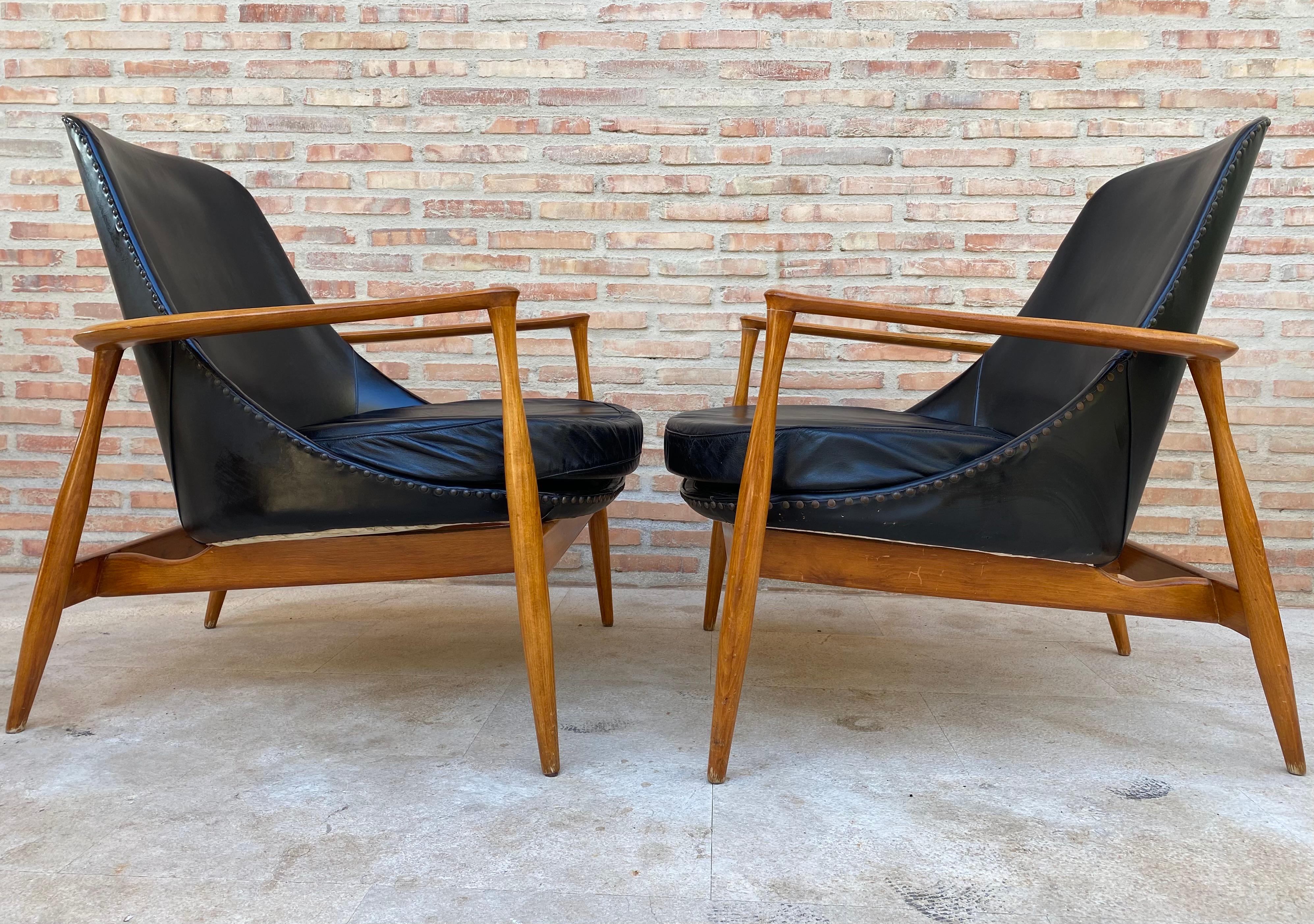 Leather Ib Kofod Larsen Elizabeth Lounge Chair, Set of Two For Sale