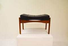 Ib Kofod-Larsen Foot Stool Siesta Teak and Black Leather