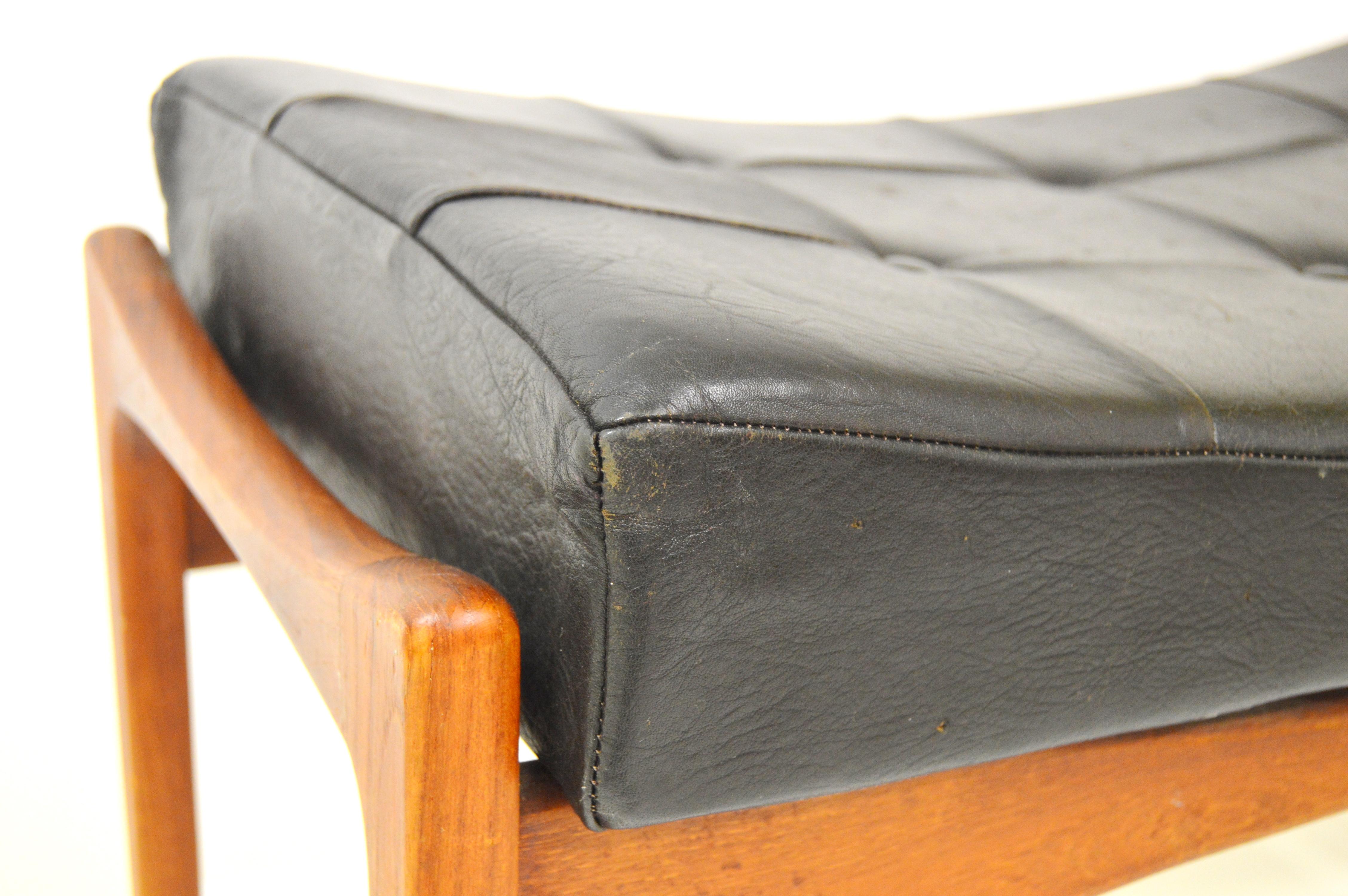 Ib Kofod-Larsen Foot Stool Siesta Teak and Black Leather For Sale 2