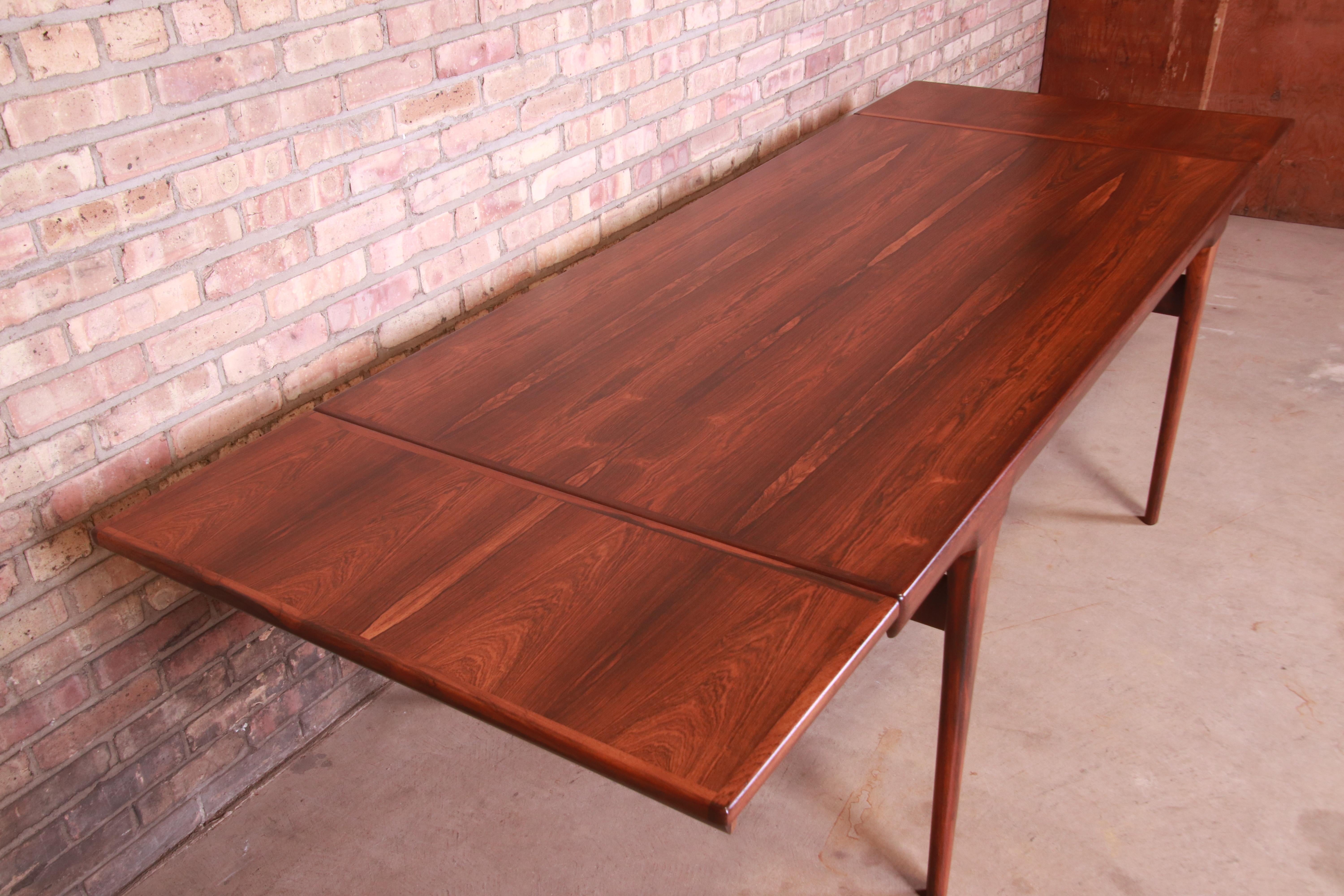 Ib Kofod-Larsen for Faarup Danish Modern Rosewood Dining Table, Newly Refinished For Sale 12