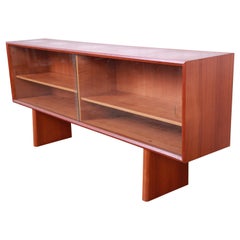 Ib Kofod-Larsen for Faarup Danish Modern Teak Glass Front Credenza or Bookcase