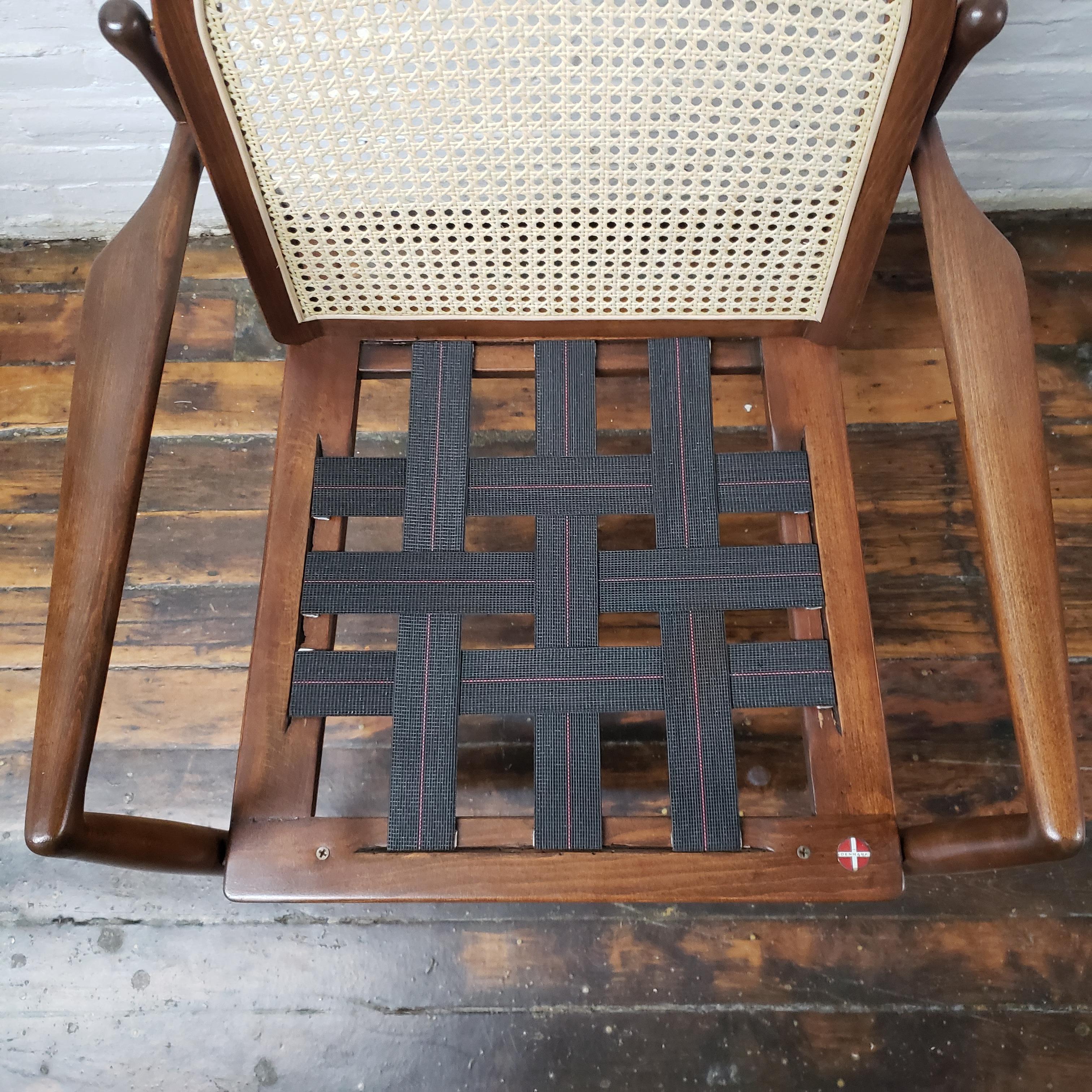 Ib Kofod-Larsen for Selig Cane Back Walnut Armchair In Excellent Condition In Lambertville, NJ