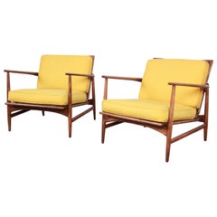 Ib Kofod-Larsen for Selig Danish Modern Sculpted Teak Lounge Chairs, Pair