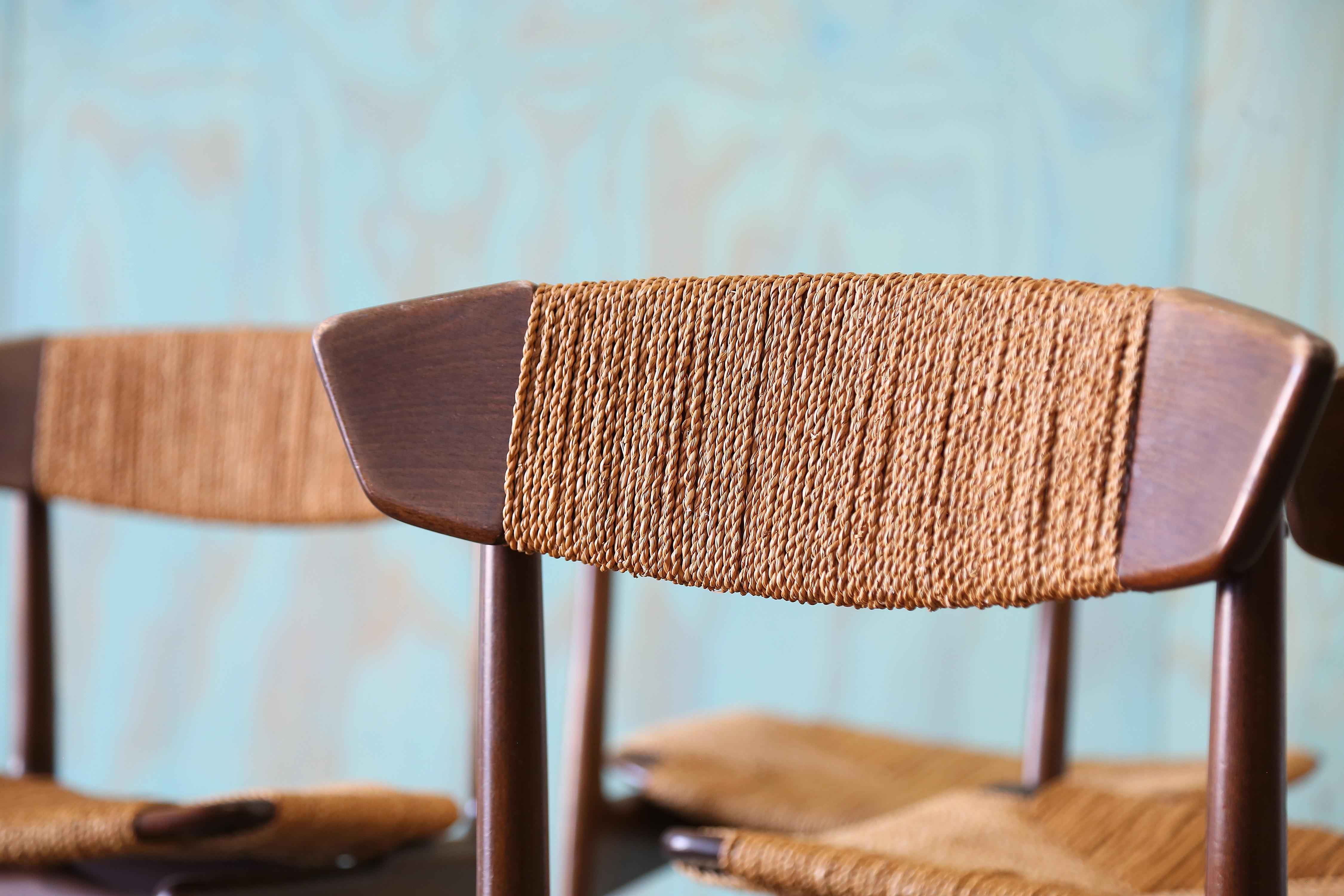 Mid-20th Century Ib Kofod Larsen for Selig Danish Seagrass and Beech Dining Chairs MCM For Sale