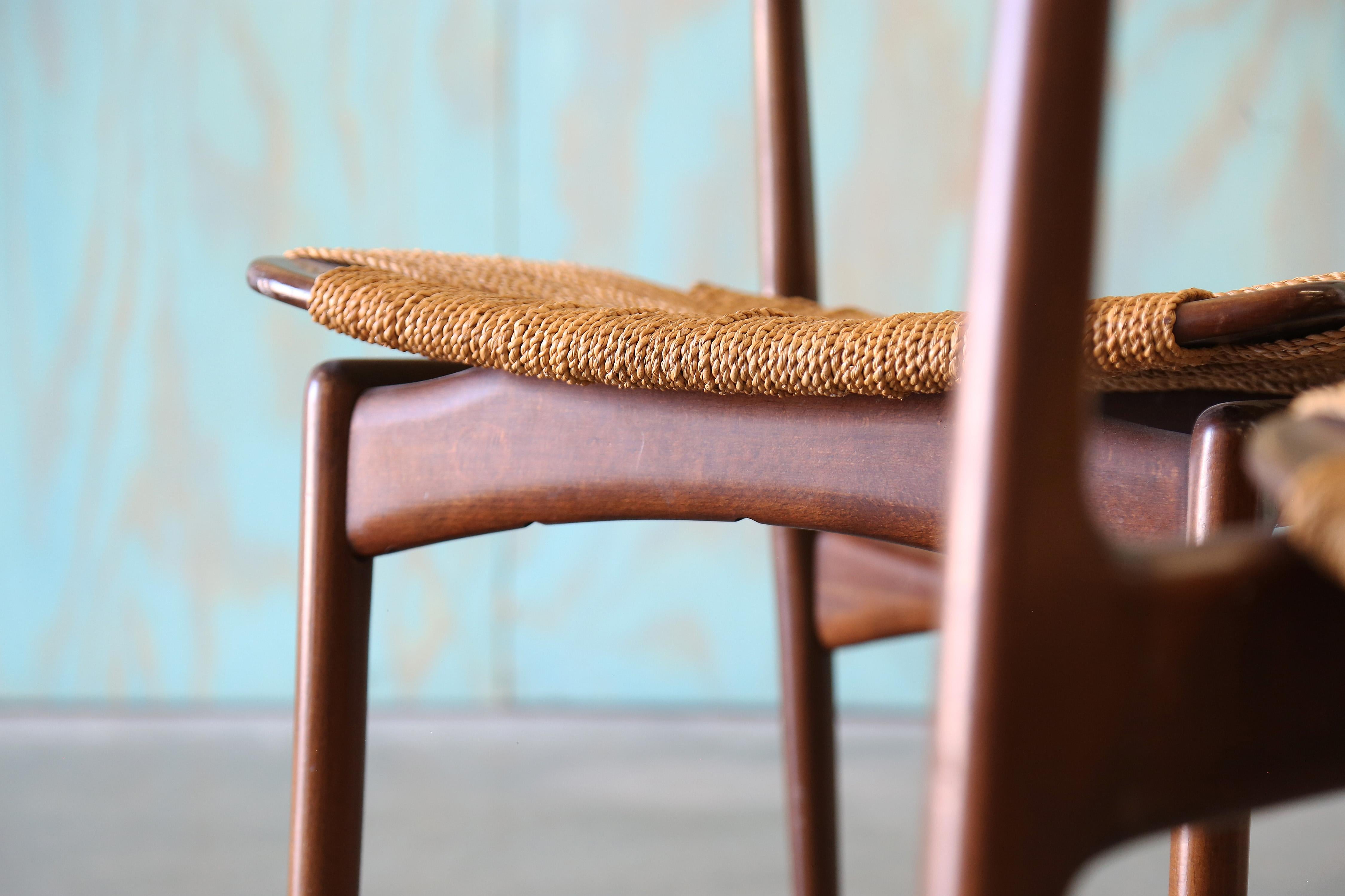 Ib Kofod Larsen for Selig Danish Seagrass and Beech Dining Chairs MCM For Sale 2