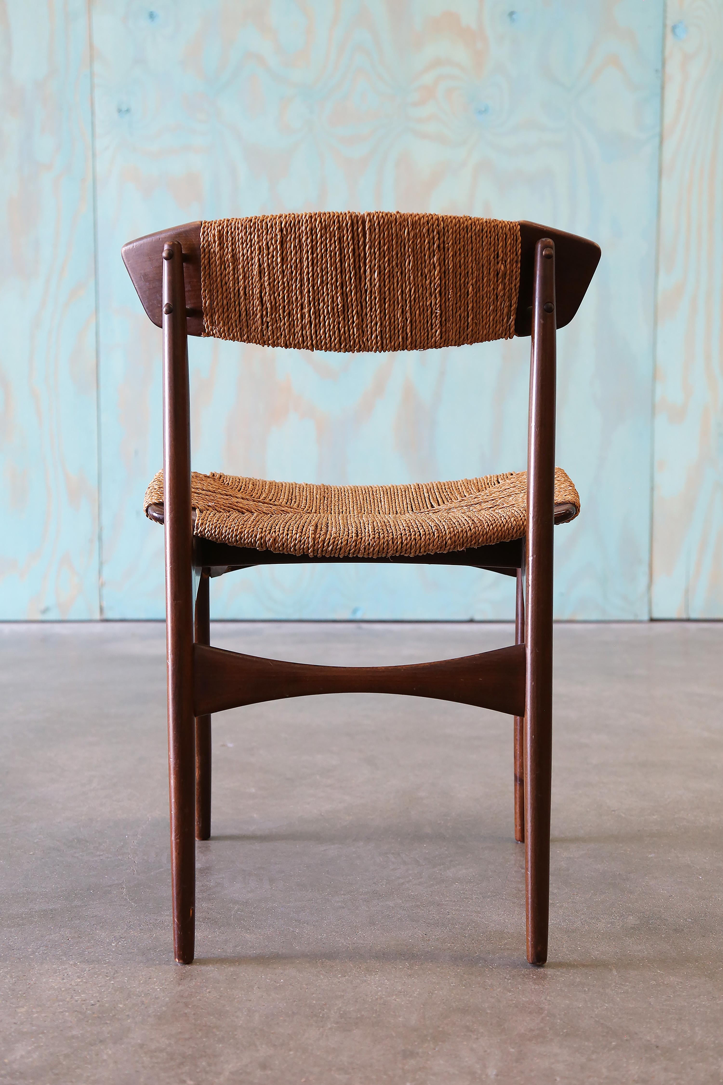 Ib Kofod Larsen for Selig Danish Seagrass and Beech Dining Chairs MCM For Sale 3