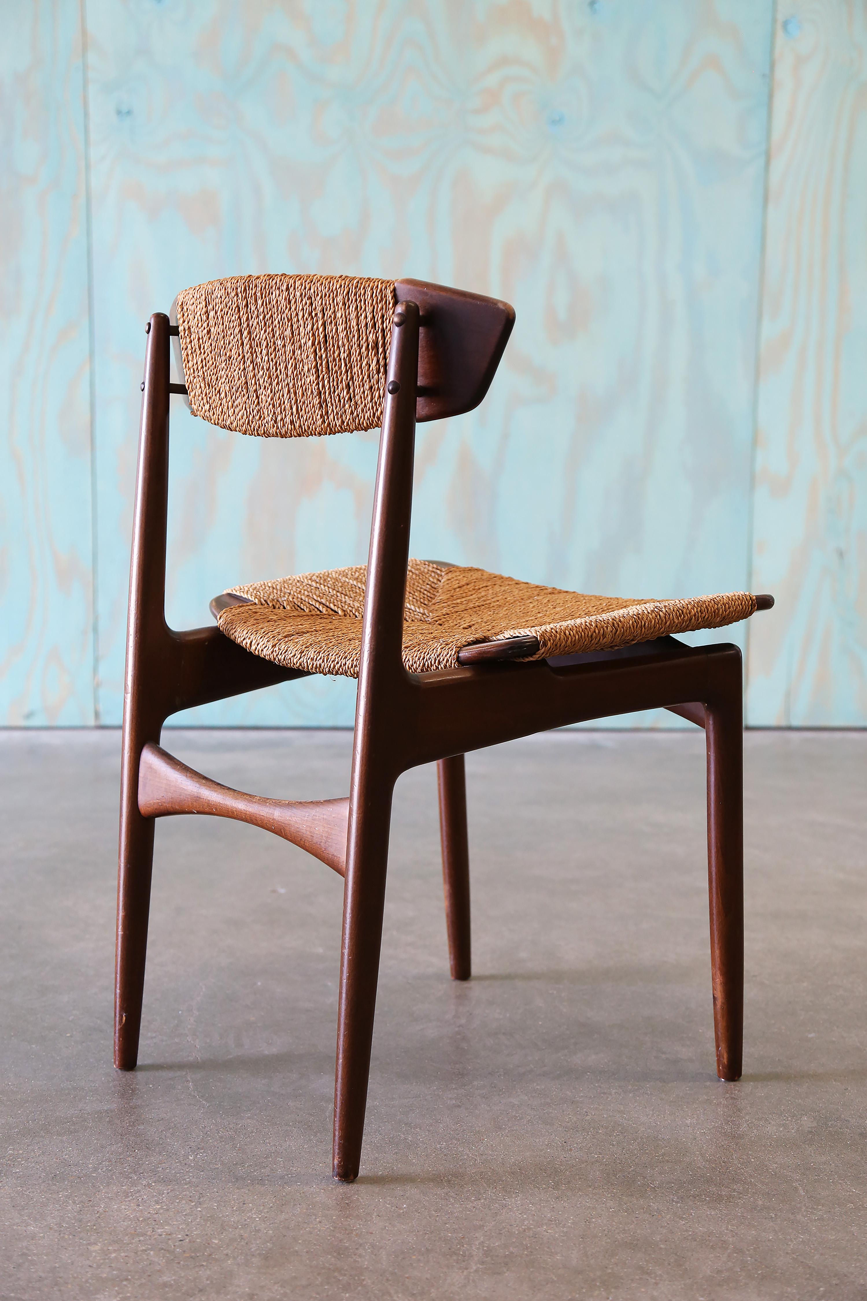 Ib Kofod Larsen for Selig Danish Seagrass and Beech Dining Chairs MCM For Sale 4