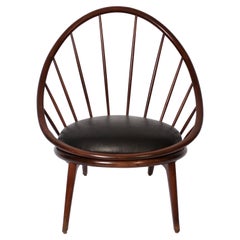Ib Kofod Larsen for Selig Dark Walnut & Black Leather "Hoop" Chair, circa 1960