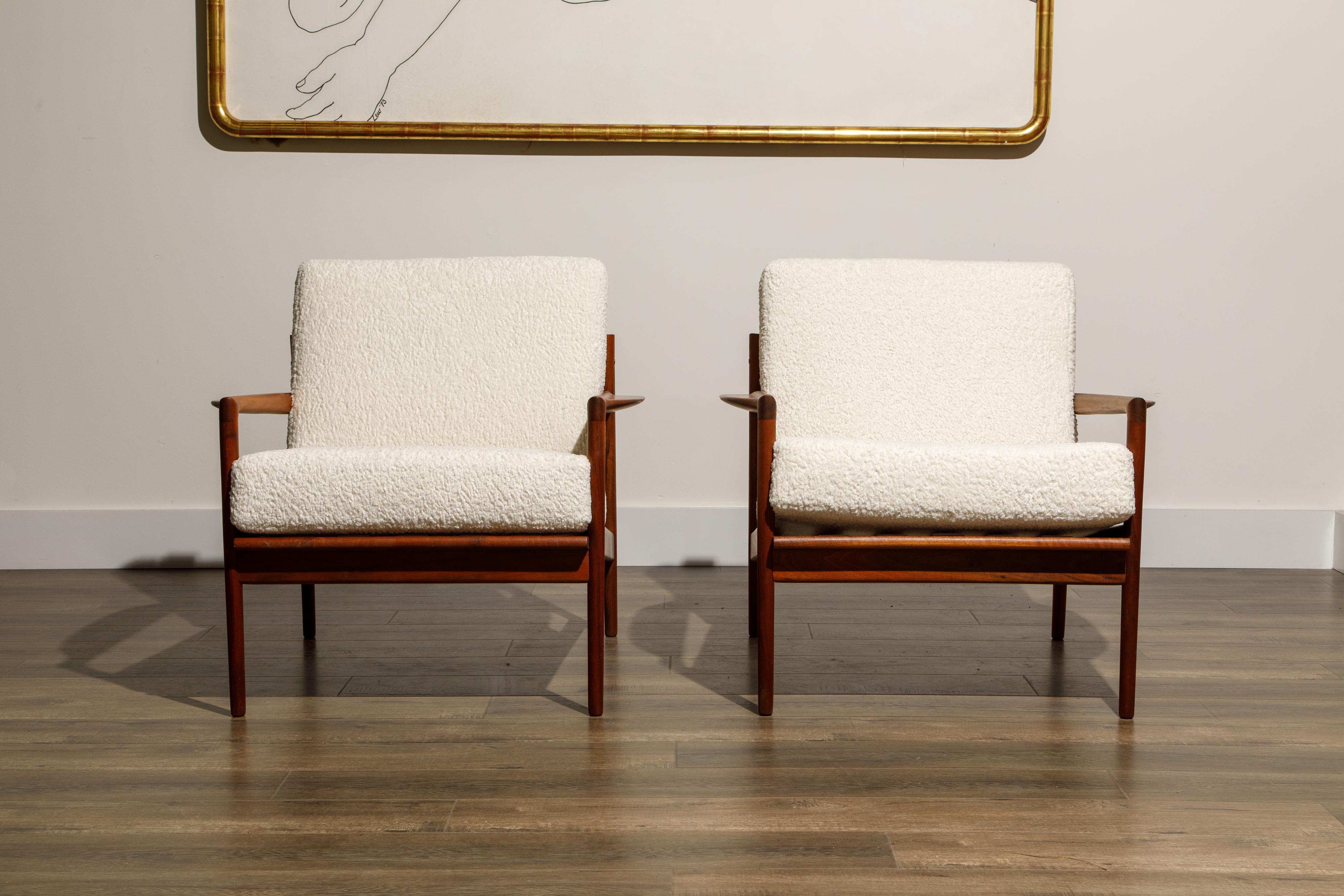 Mid-Century Modern IB Kofod-Larsen for Selig Lounge Chairs Reupholstered in Bouclé, c 1960