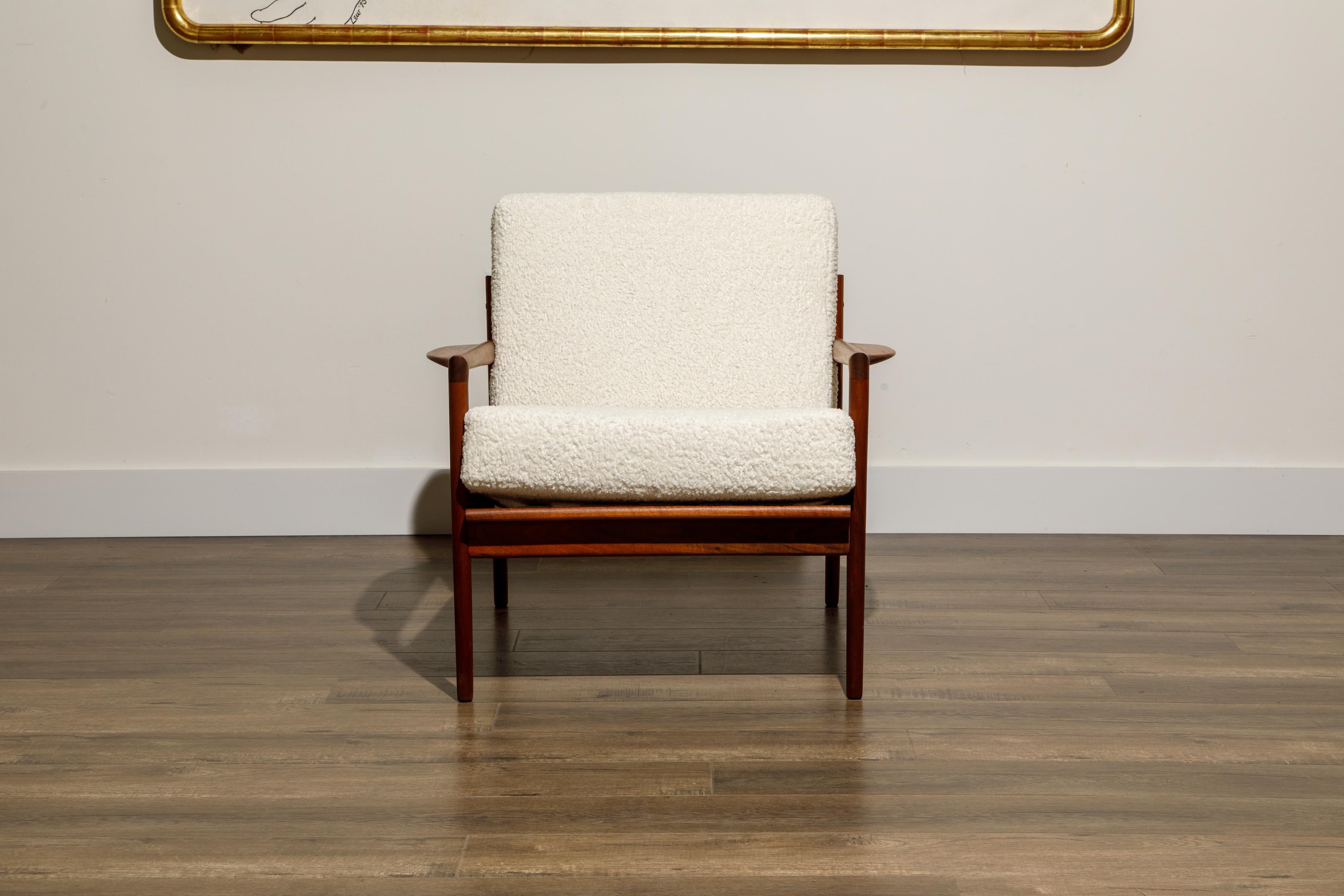 IB Kofod-Larsen for Selig Lounge Chairs Reupholstered in Bouclé, c 1960 In Good Condition In Los Angeles, CA