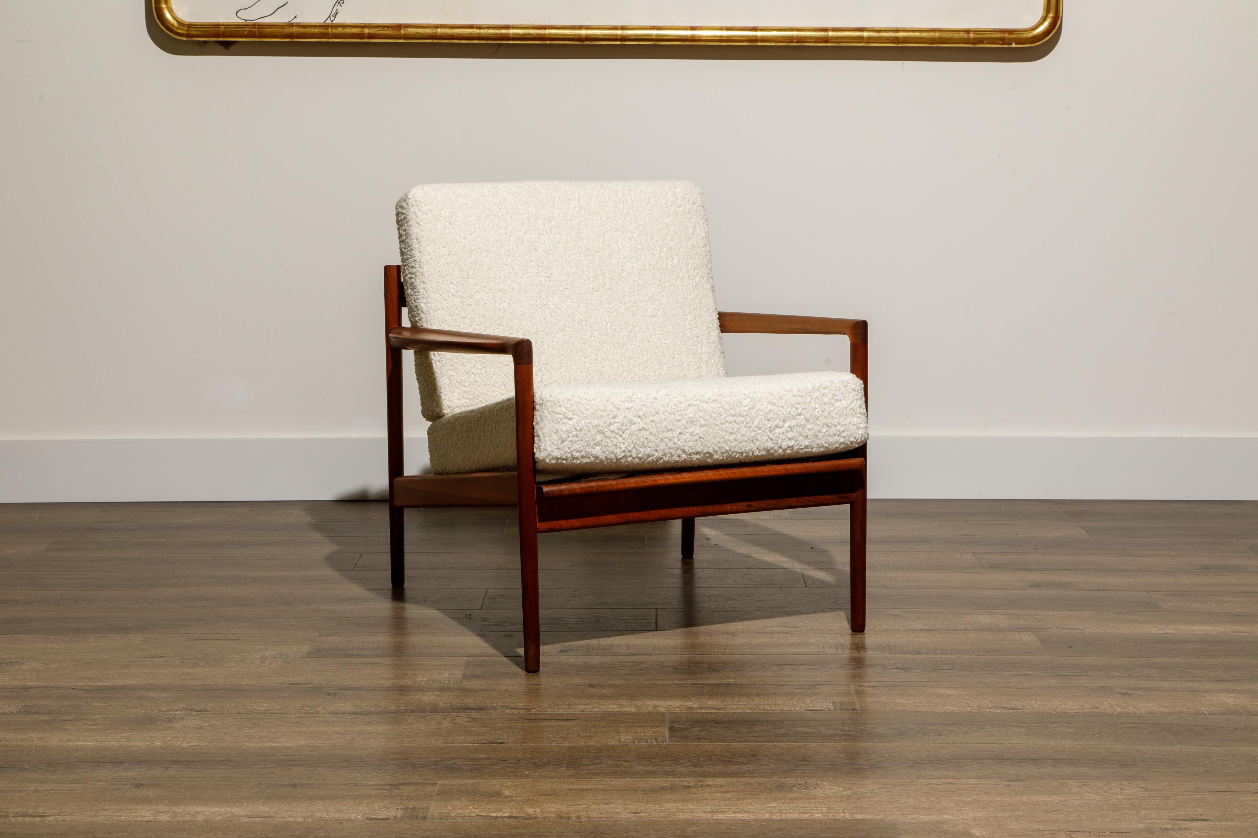 Mid-20th Century IB Kofod-Larsen for Selig Lounge Chairs Reupholstered in Bouclé, c 1960