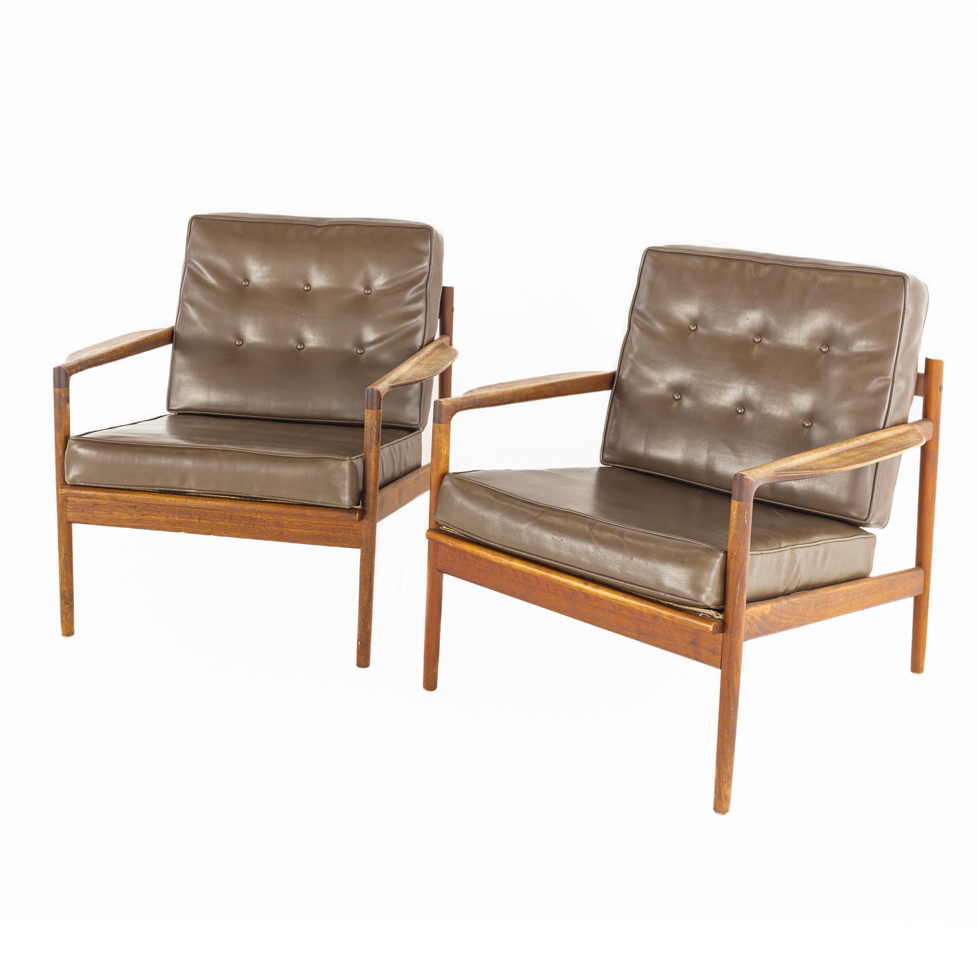 Mid-Century Modern SOLD 03/13/23 Ib Kofod Larsen for Selig Mid-Century Walnut Lounge Chairs, a Pair For Sale
