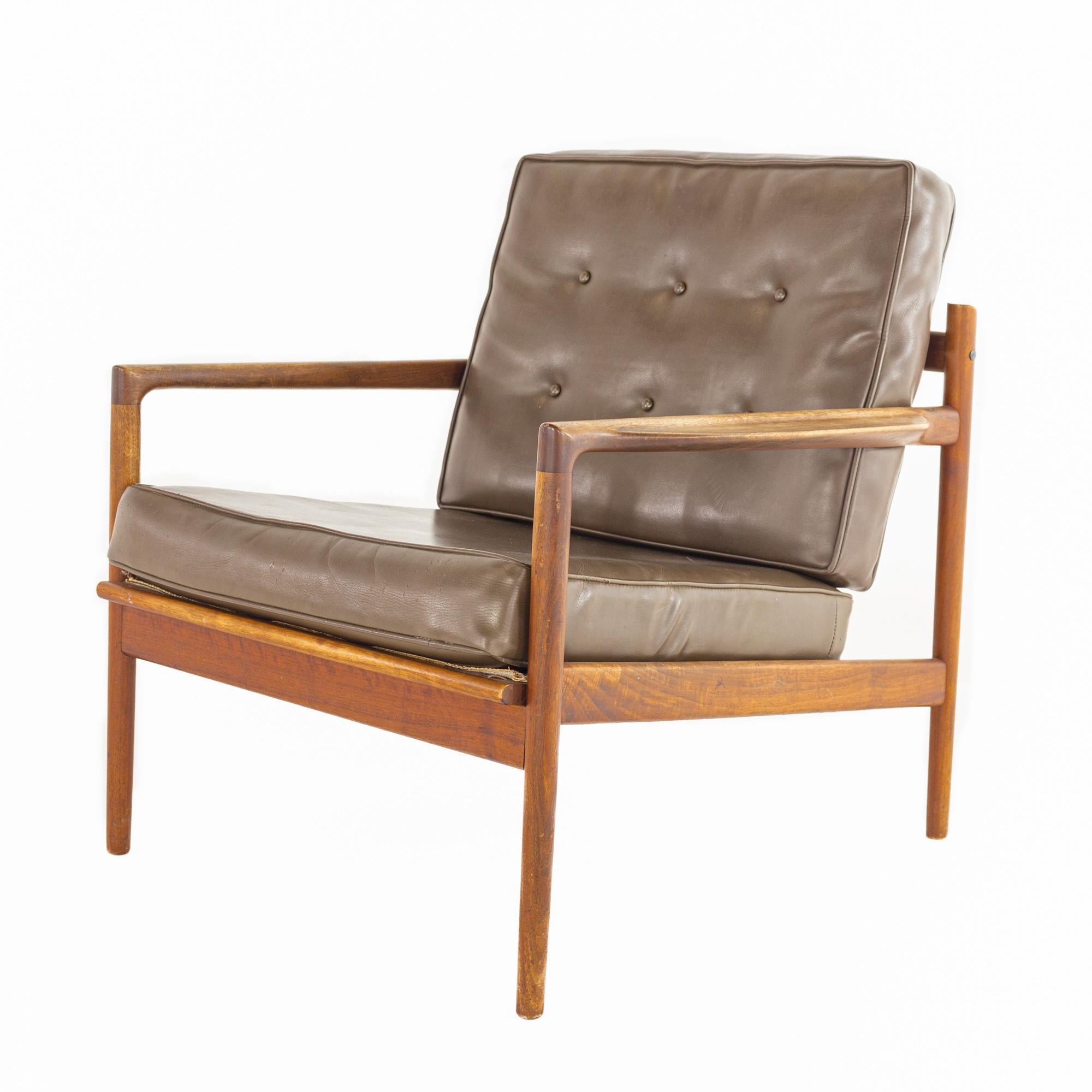 Late 20th Century SOLD 03/13/23 Ib Kofod Larsen for Selig Mid-Century Walnut Lounge Chairs, a Pair For Sale