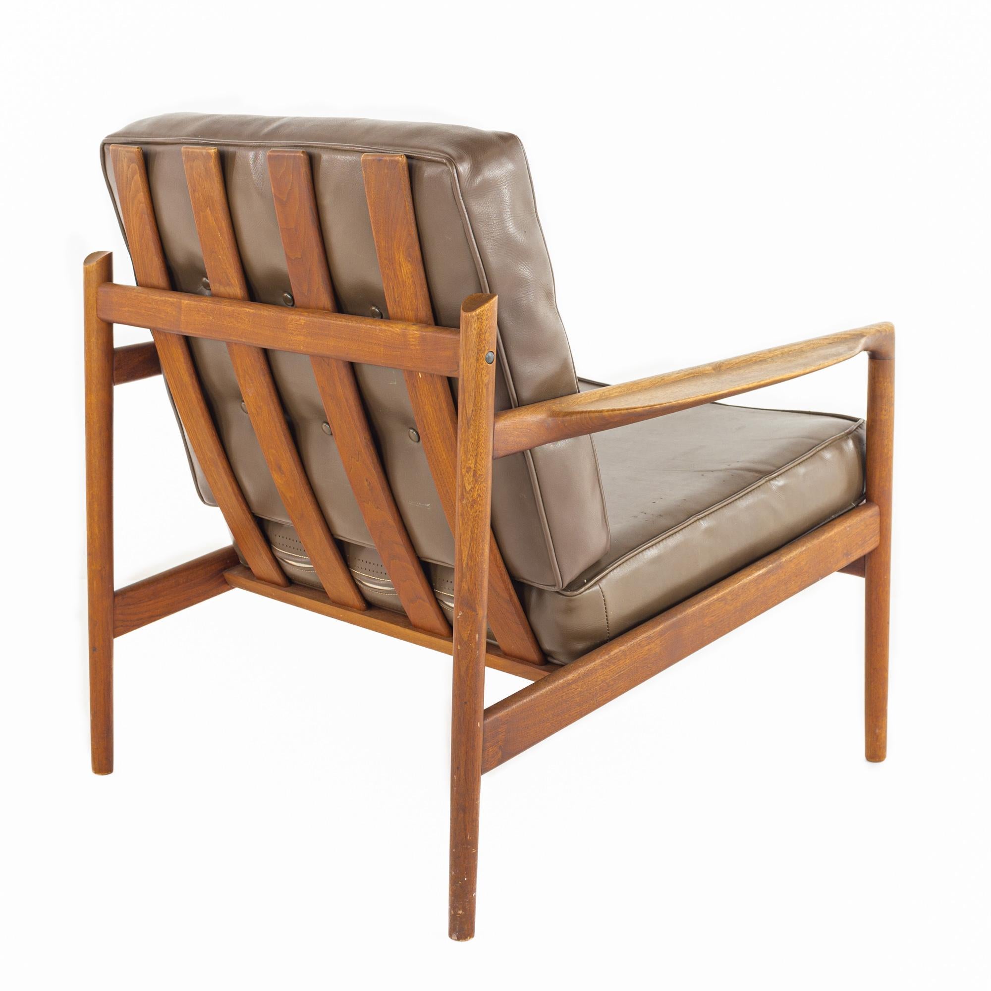 Upholstery SOLD 03/13/23 Ib Kofod Larsen for Selig Mid-Century Walnut Lounge Chairs, a Pair For Sale