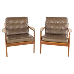 Ib Kofod Larsen for Selig Mid-Century Walnut Lounge Chairs, a Pair